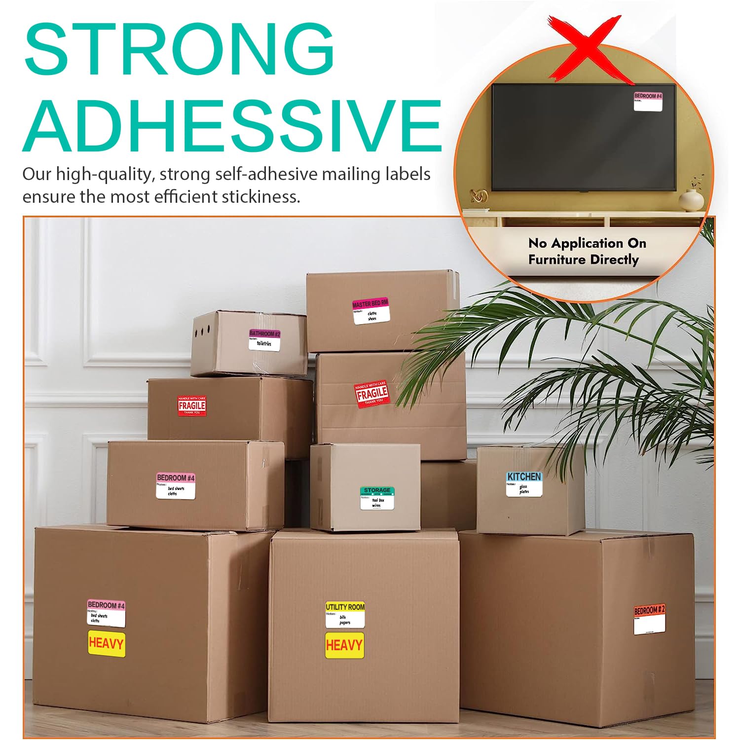 600 Count 3 x 2 Large Home Moving Packing Box Labels for 3-4 Bedroom House with Writable Notes Areas, 17 Color Coded Moving Labels for Boxes + Fragile Moving Stickers + Heavy and Blank Labels