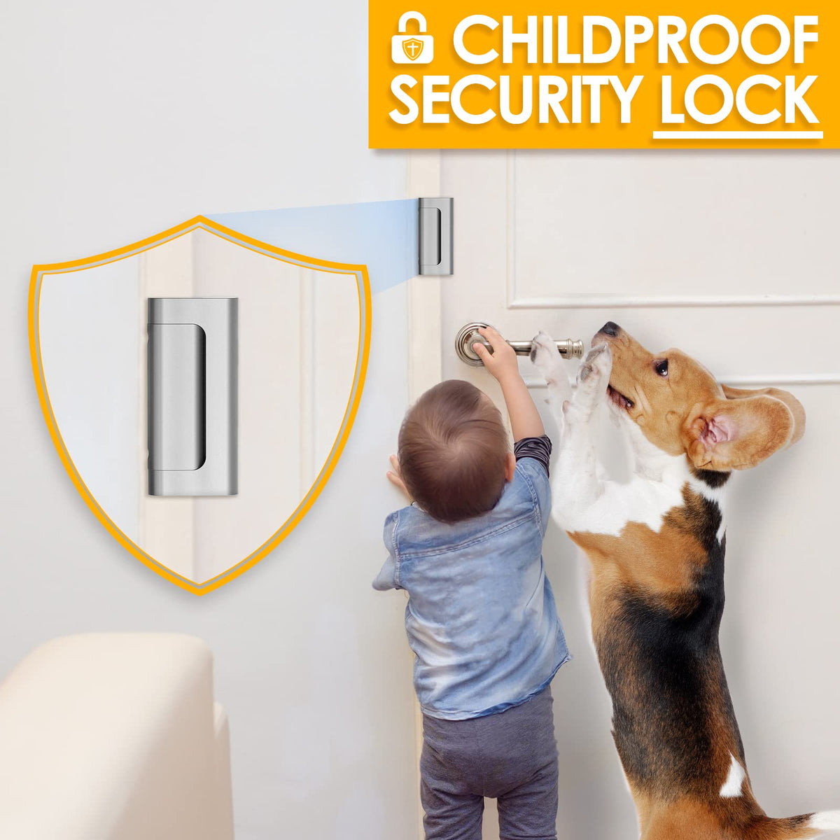 Haustürsicherheitsschloss, 2er-Pack kindersicheres Türsicherungsschloss mit 7,6 cm Anschlag, hält 360 kg stand, für obere nach innen öffnende Eingangstüren, verbessertes Flip-Hochsicherheitsschloss zum Schutz Ihres Zuhauses und Ihrer Kinder