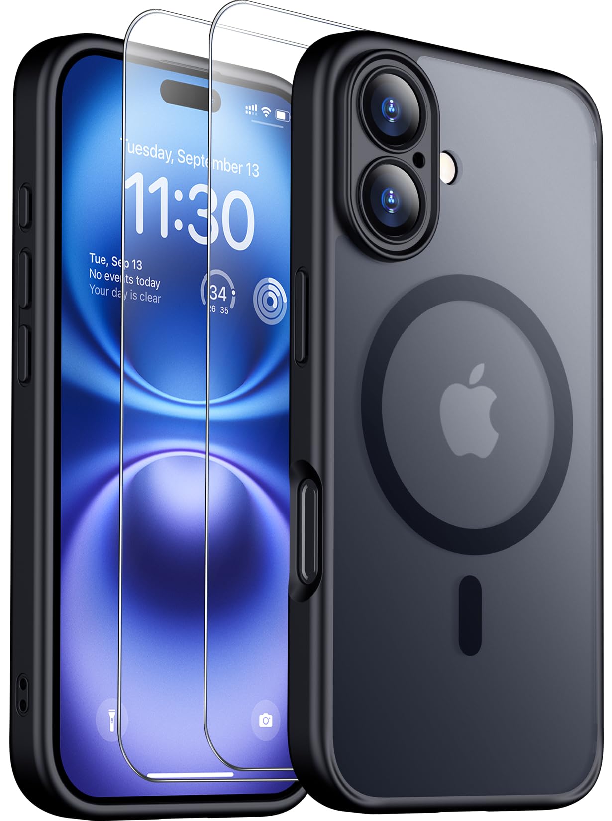 SPIDERCASE Magnetic for iPhone 16 Pro Max Case, Translucent Matte [2Pcs Tempered Glass Screen Protector] [Upgraded Full Camera Protection] Phone Case,Black