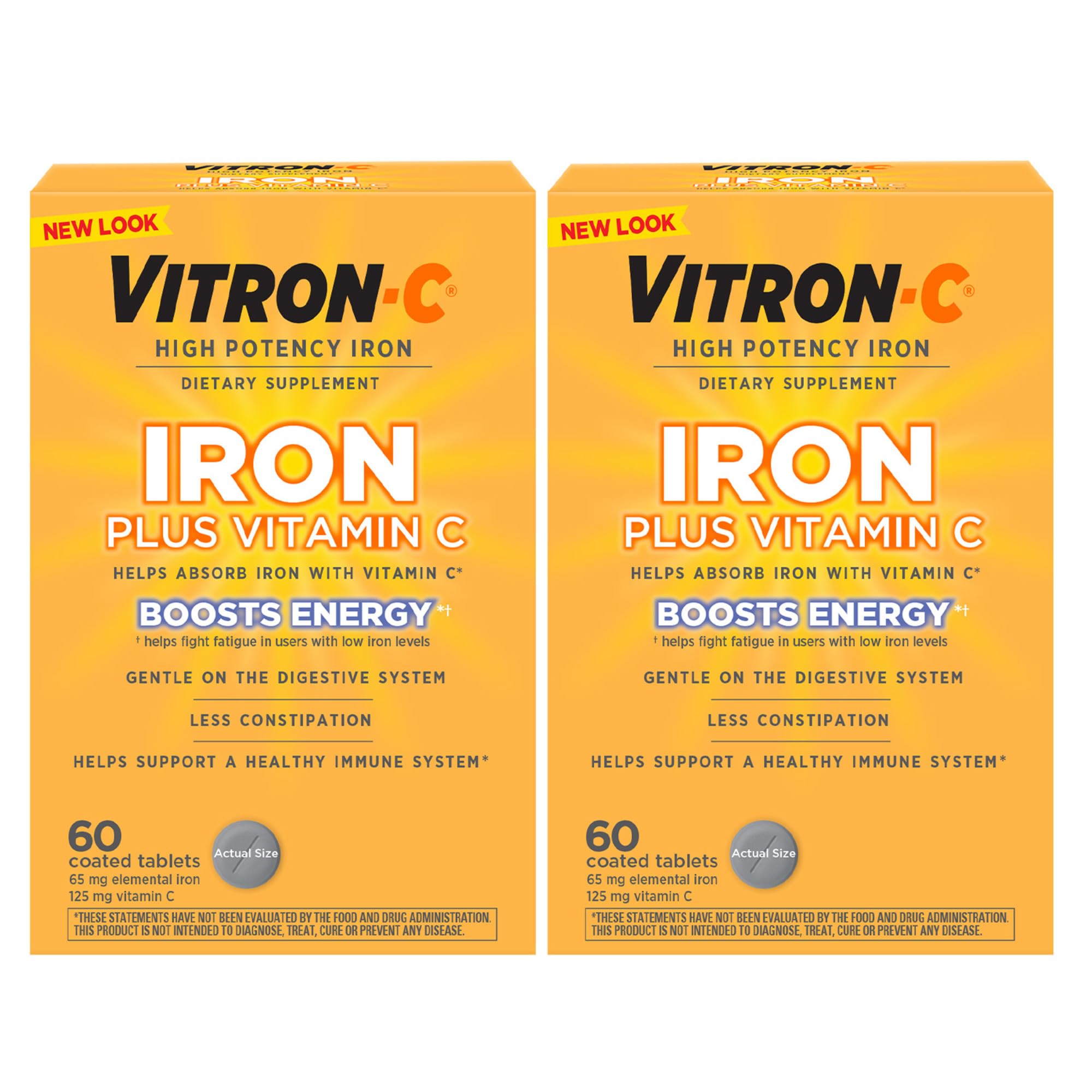 Vitron-C Iron Supplement, Immunity Support Iron Supplements with Vitamin C, Iron Pills for Immune Support, 60 Count