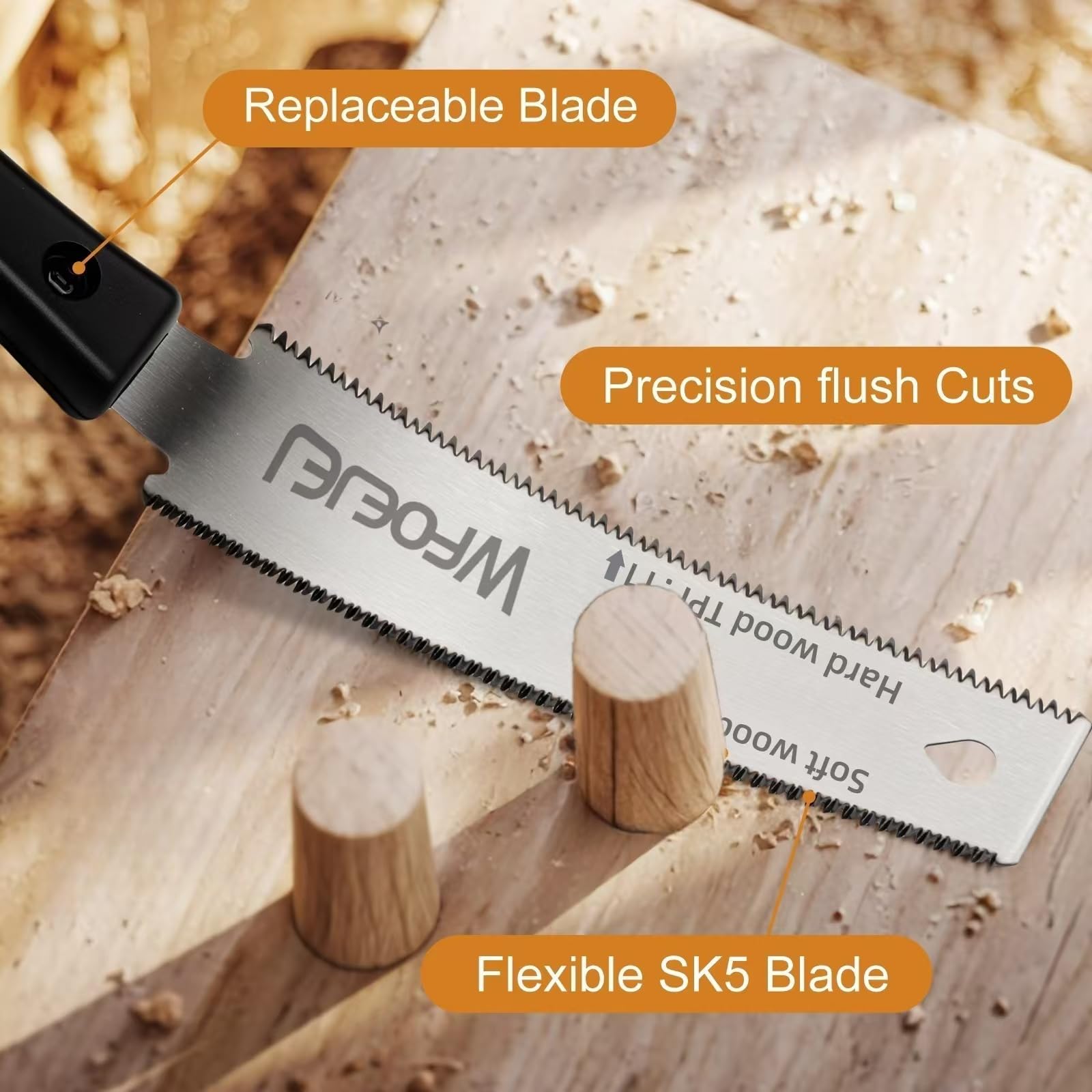 Japanese Hand Saw, 6-Inch Double-Edge Pull Saw, SK5 Flexible Blade,11/17 TPI Blade with Soft Grip Handle for Hardwood & Softwood Woodworking.