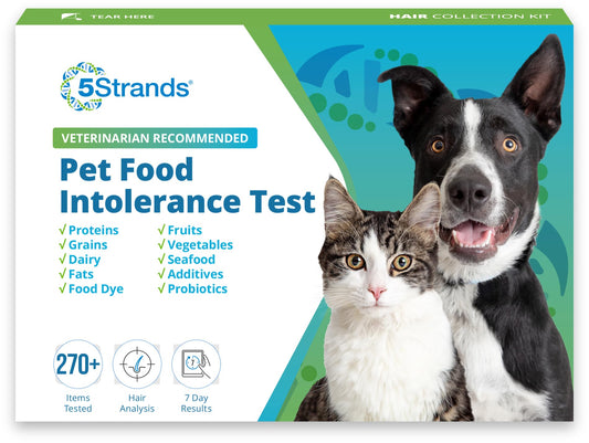 5Strands Pet Food Intolerance Test, at Home Sensitivity Test for Dogs & Cats, 289 Items, Hair Analysis, Accurate for All Ages and Breed, Results in 5 Days - Protein, Grain, Preservatives