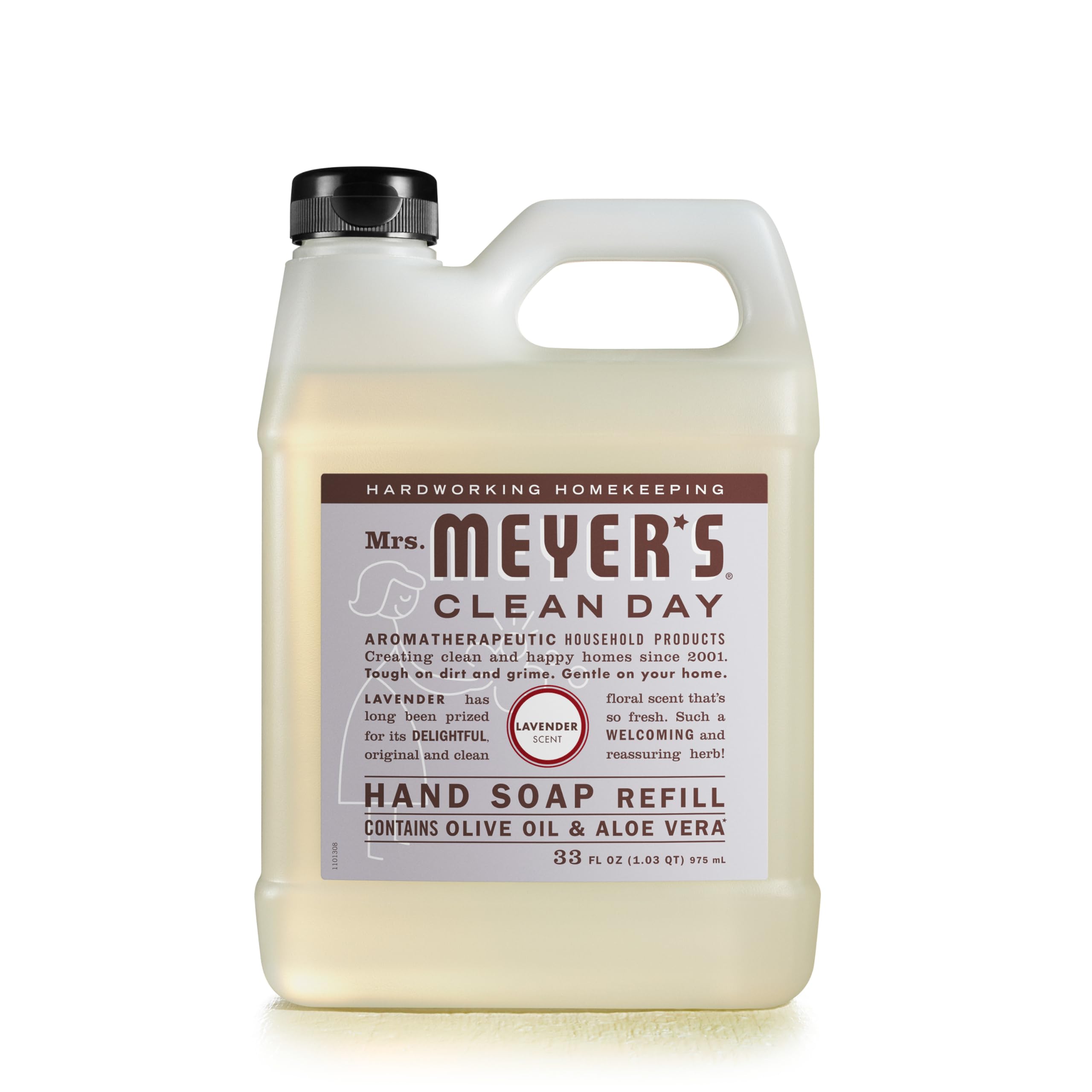صابون سائل لليدين من MRS. MEYER'S CLEAN DAY، عبوة إعادة تعبئة، تركيبة لم تُختبر على الحيوانات وقابلة للتحلل الحيوي، برائحة اللافندر، 33 أونصة سائلة (عبوة واحدة)
