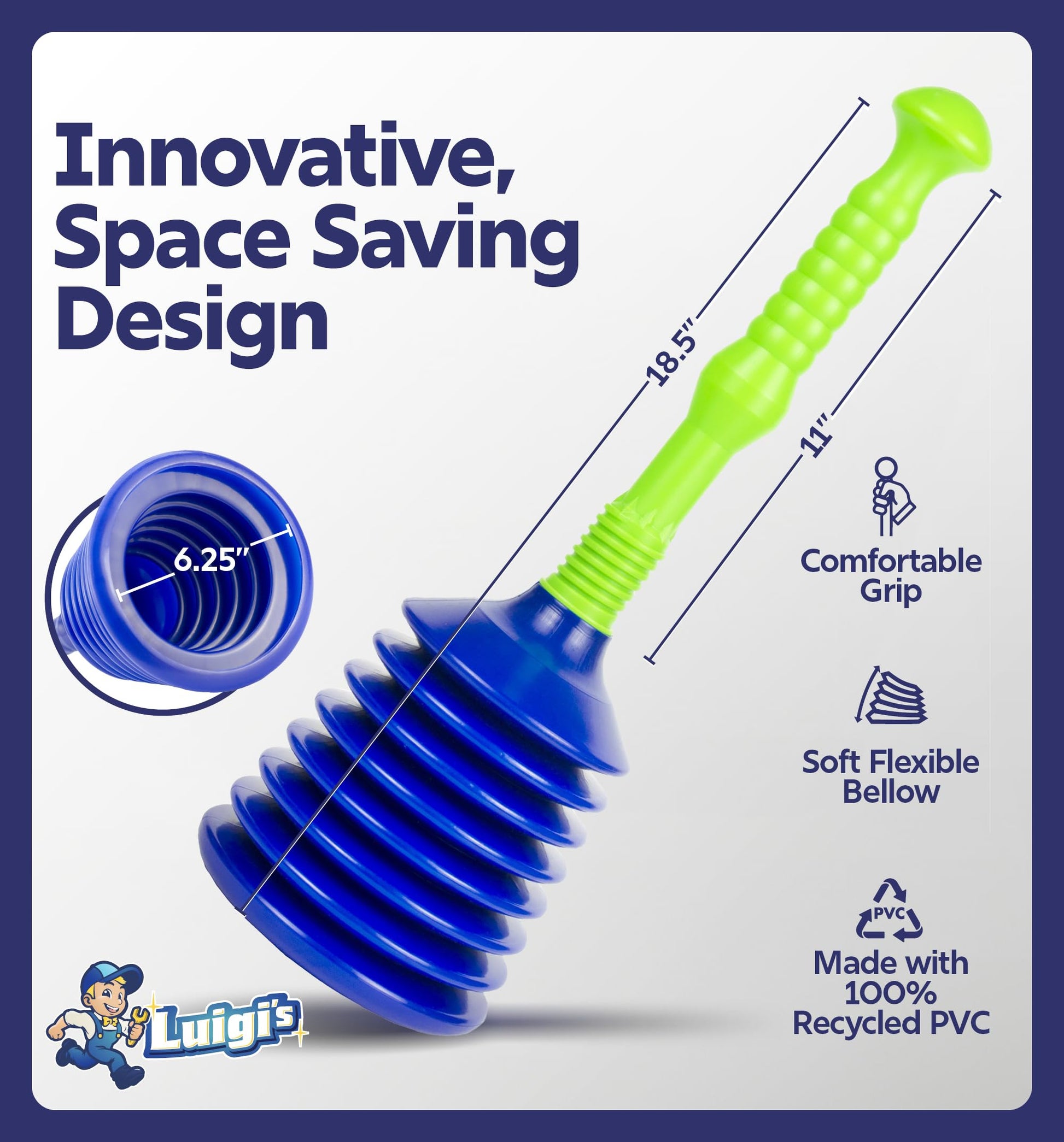 Luigi's Sink Plunger Kitchen - Sink Plunger Bathroom - Drain Bathtub or Shower - Small and Powerful Clog Remover - Commercial Style "Plumbers Plungers" with Large Bellows