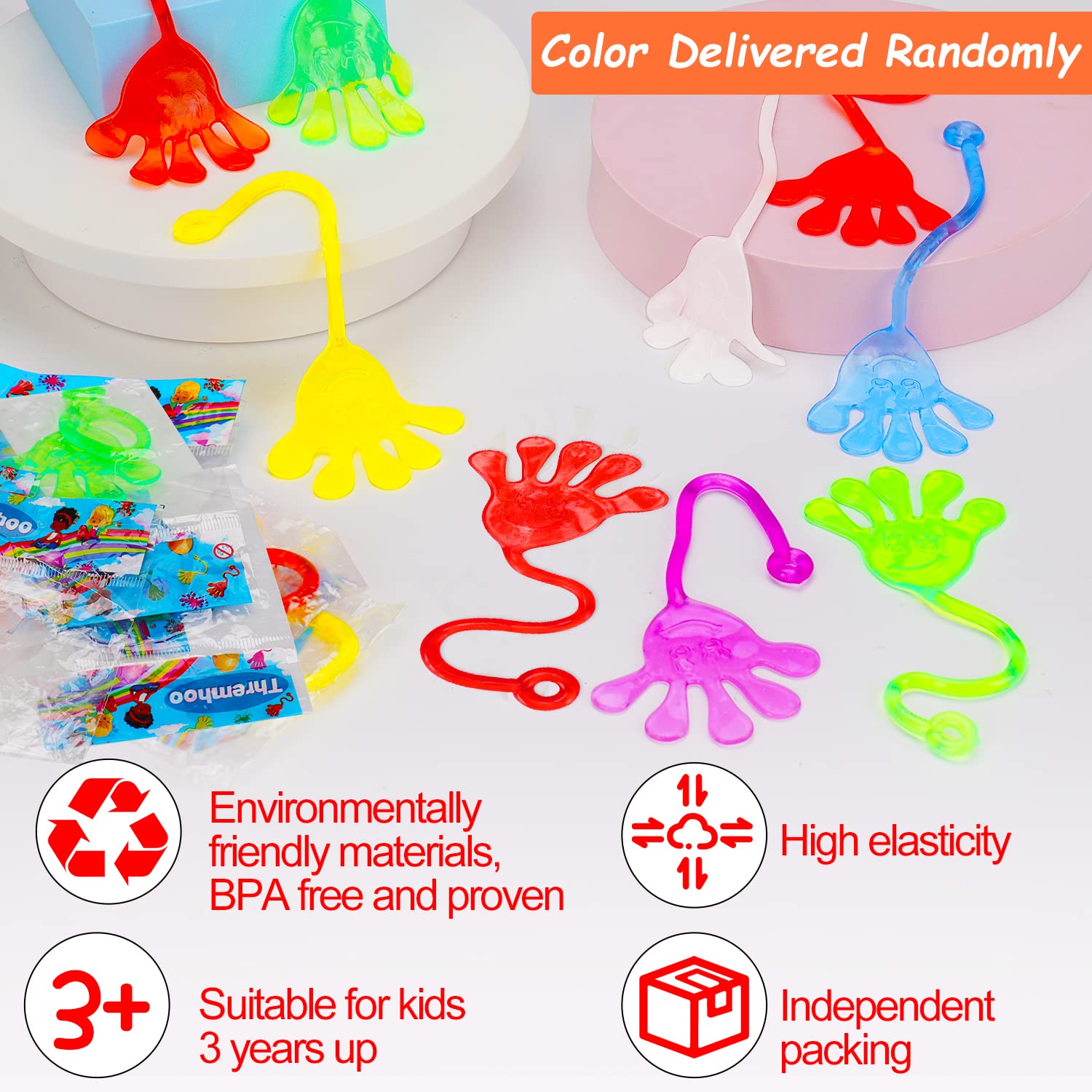 40 Pcs Sticky Hands For Kids Party Favor Goodie Bag Stuffer Stretchy Treasure Box Toy Exchange Classroom Prize Bulk Toy Pinata Filler School Gift Bag Small Favors Slap Hand Christmas Party Supplies