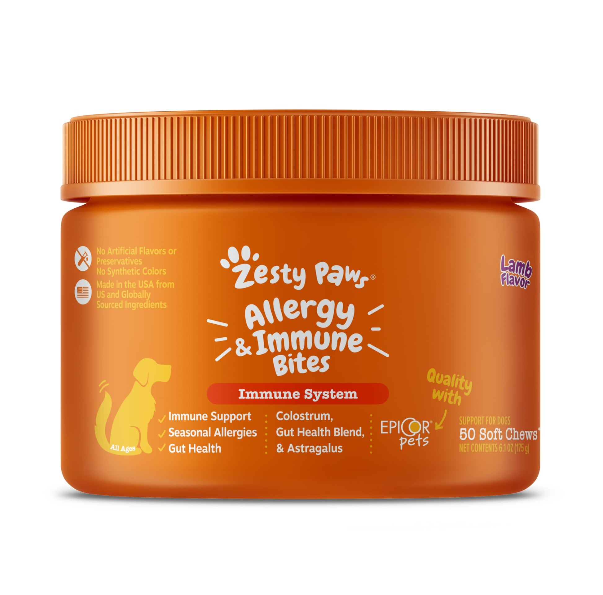 Zesty Paws Dog Allergy Relief - Dog Itching Skin Relief - Dog Probiotics for Itchy Skin and Itchy Ears - Dog Allergy Chews - Dog Itch Relief - Dog Skin Allergy Relief - Lamb - Mini - 90ct