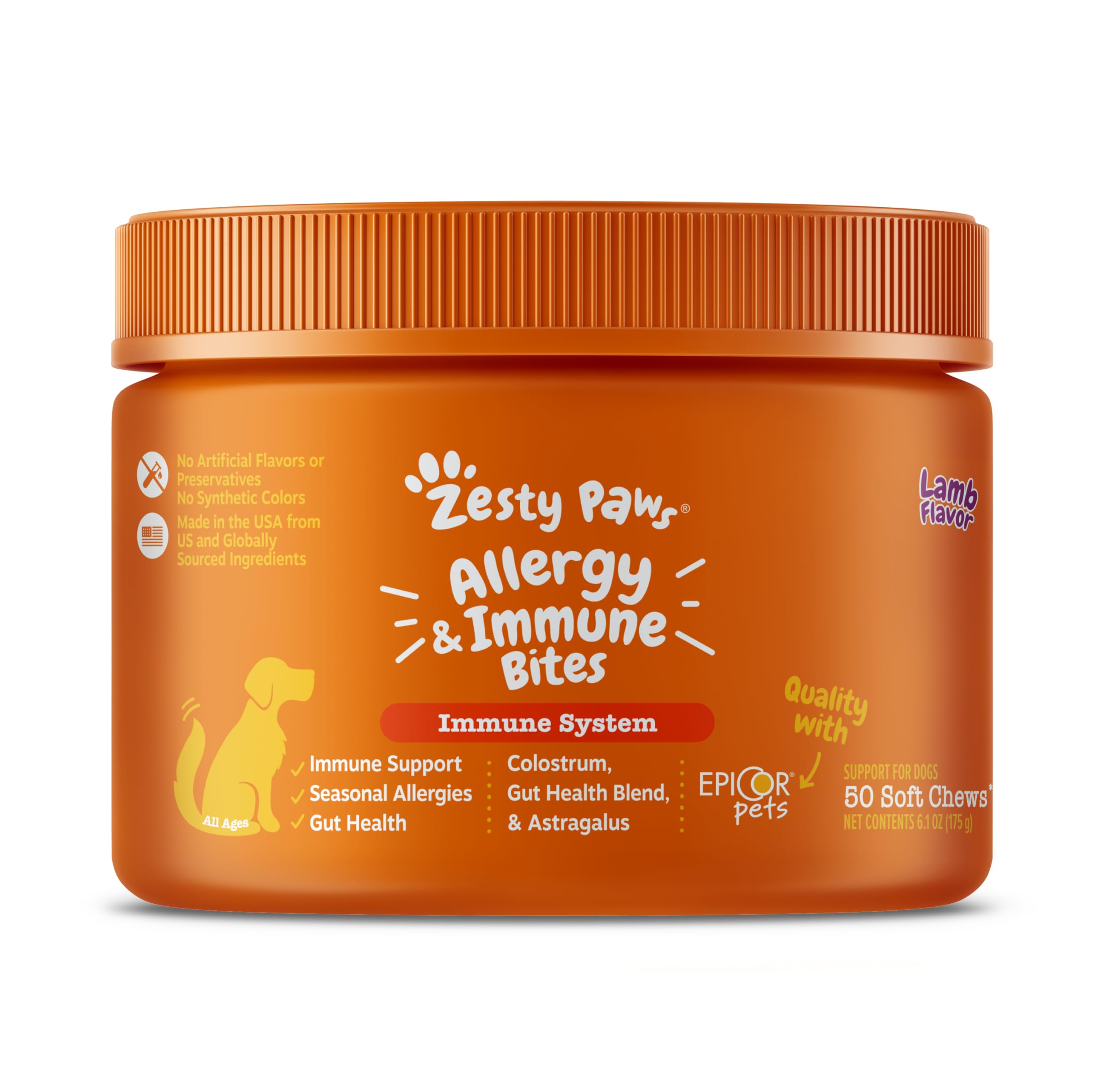 Zesty Paws Dog Allergy Relief - Dog Itching Skin Relief - Dog Probiotics for Itchy Skin and Itchy Ears - Dog Allergy Chews - Dog Itch Relief - Dog Skin Allergy Relief - Lamb - Mini - 90ct