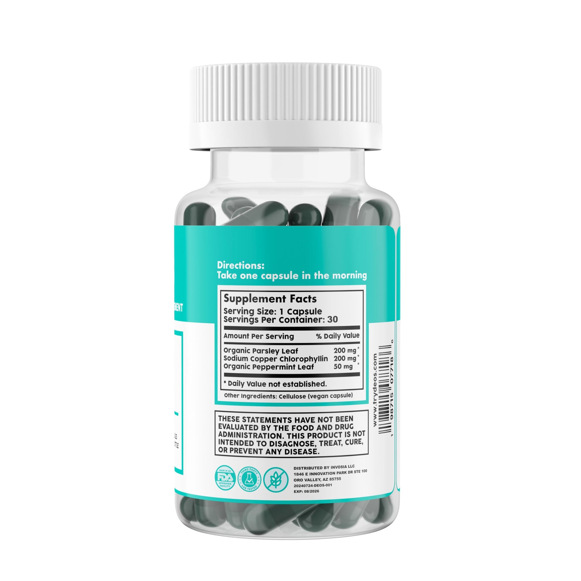 DEOS Internal Deodorant Supplement – Full Body Deodorizer for Gut Health, Skin Health, Detox & Digestion Support – Natural Odor Control Chlorophyll Pills for Head-to-Toe Freshness | 30 Capsules