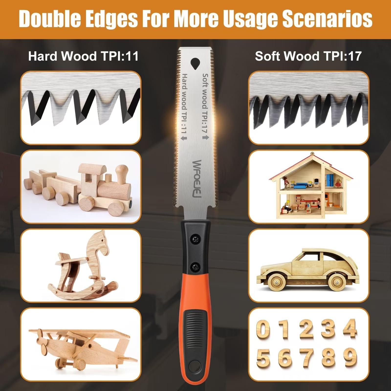 Japanese Hand Saw, 6-Inch Double-Edge Pull Saw, SK5 Flexible Blade,11/17 TPI Blade with Soft Grip Handle for Hardwood & Softwood Woodworking.