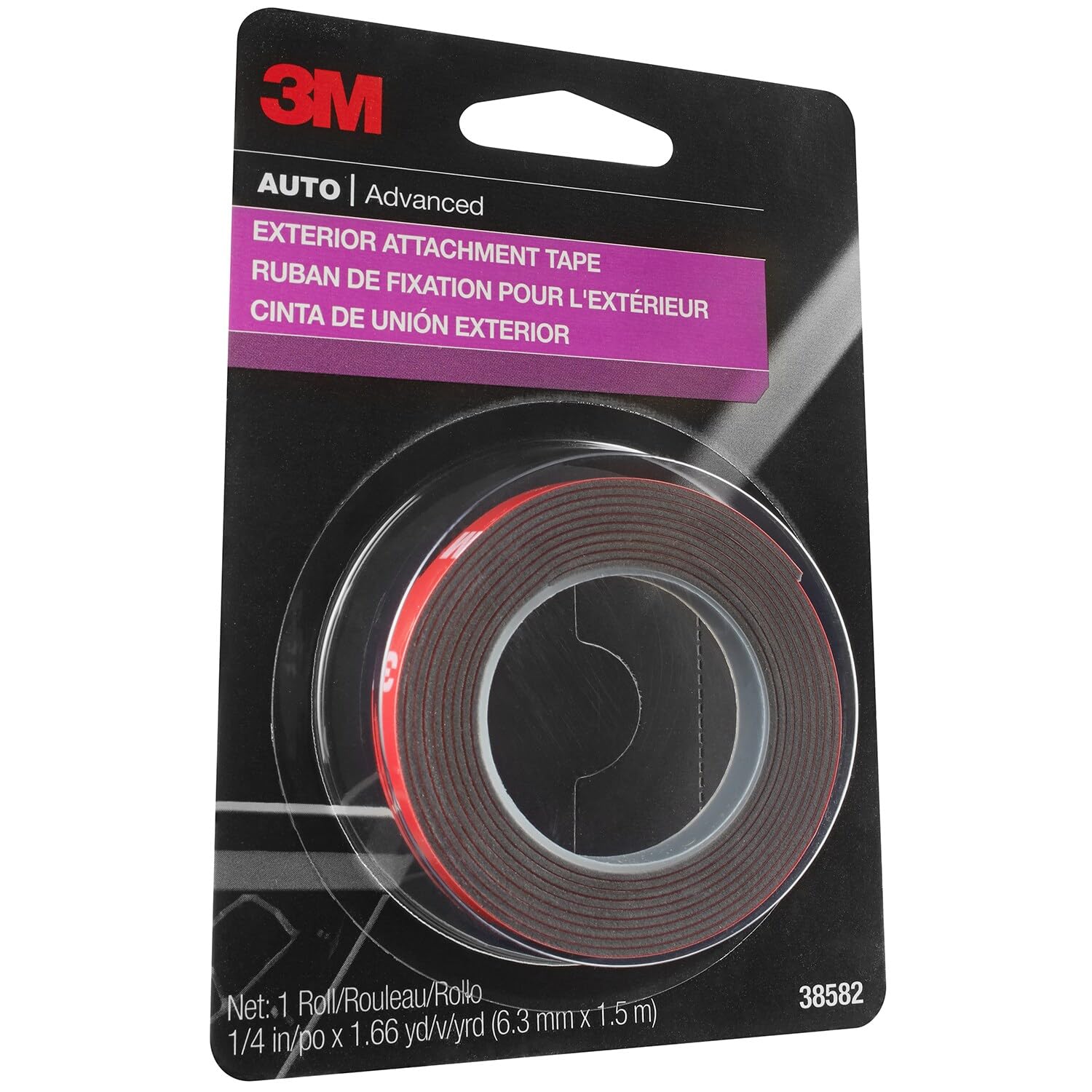 3M Auto Exterior Attachment Tape, 1/4 in x 5 ft, Heavy Duty Double-Sided Automotive Tape for Car Trim, Moldings, Emblems, and Badges (38582)