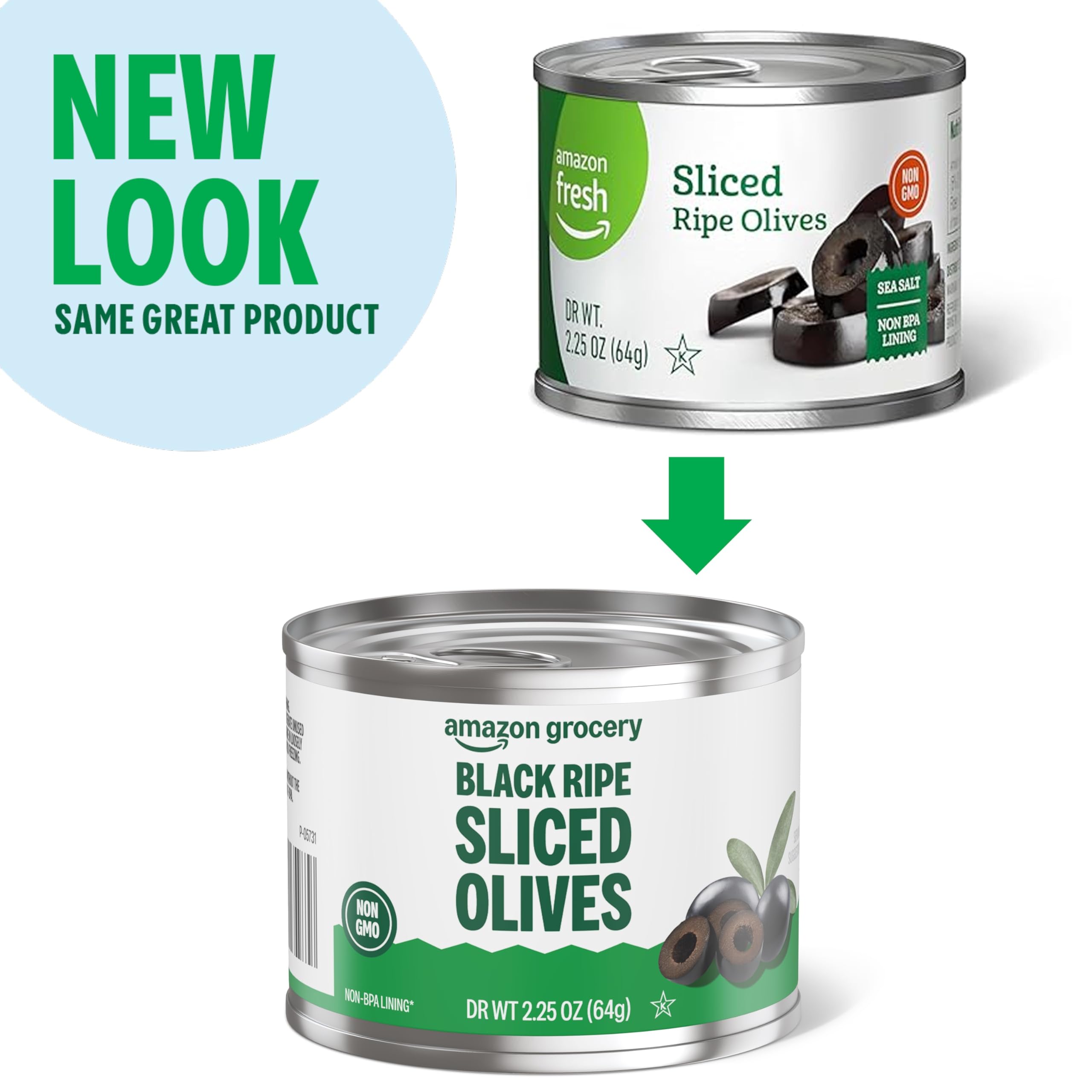 Amazon Grocery, Black Ripe Sliced Olives, 2.25 Oz (Previously Amazon Fresh, Packaging May Vary)