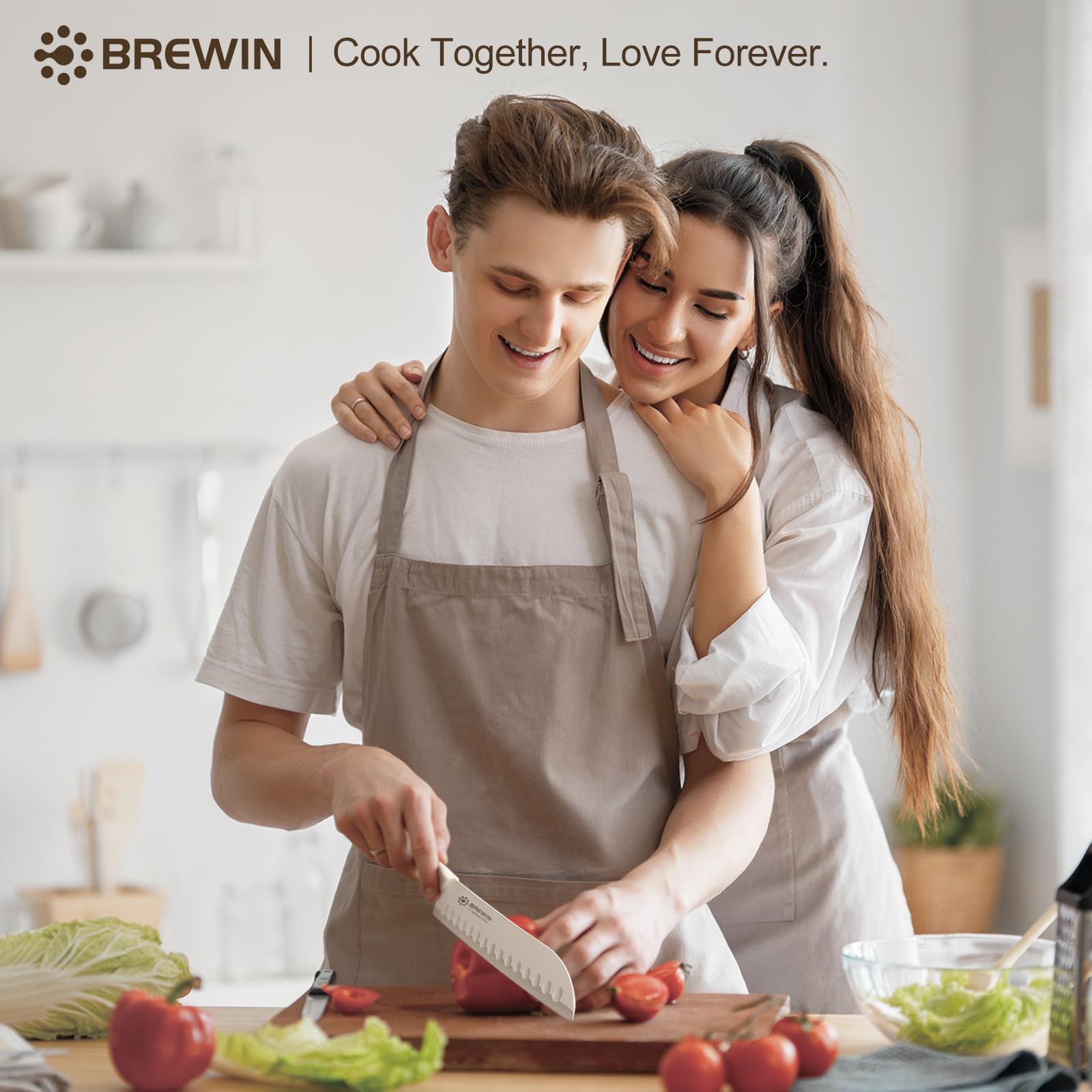 Brewin Knife set, 13 Pieces Kitchen Knives Set, Anti-Rust Coating and Blade Guard, Home Essentials, Camping Essentials - Muliticolor