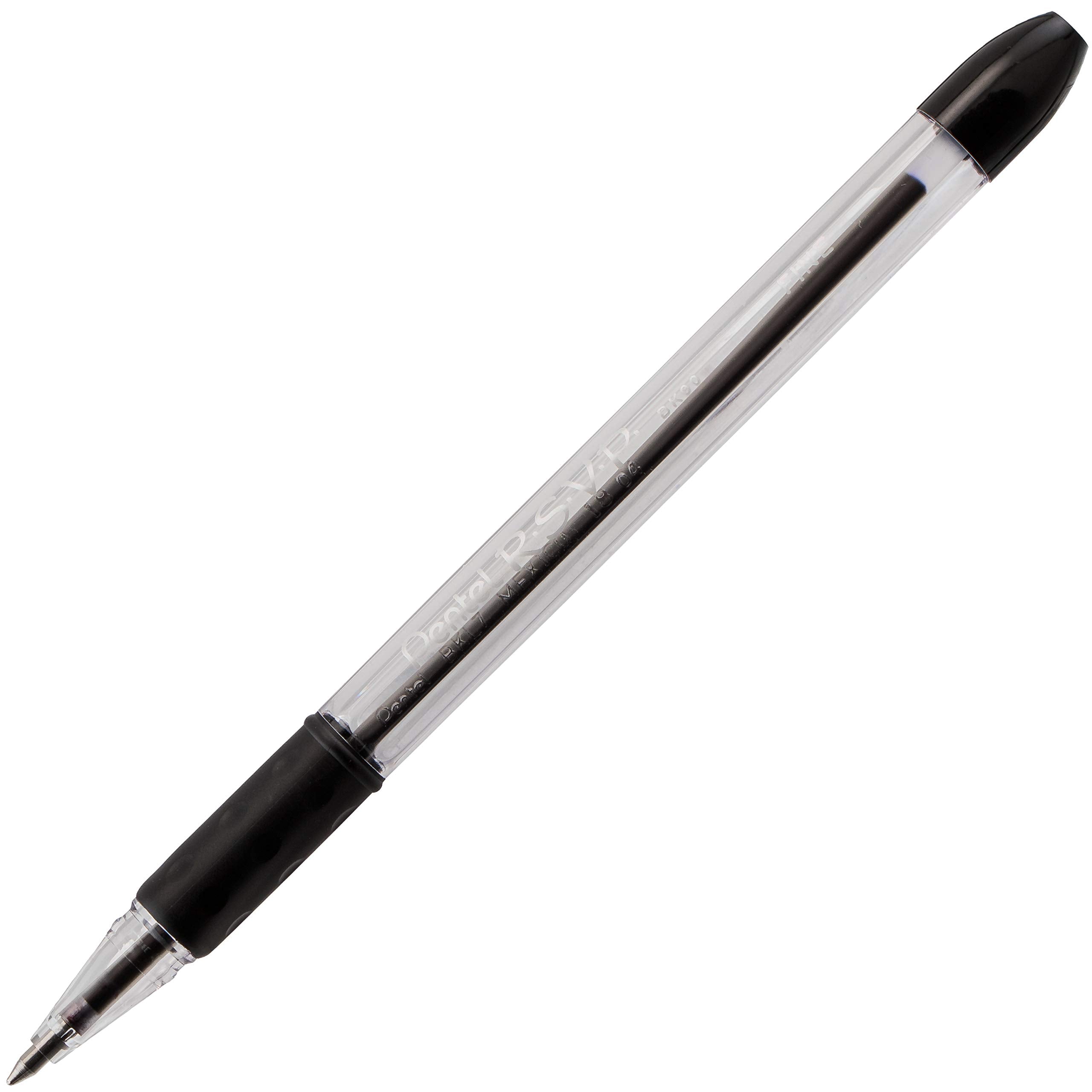 Pentel BK90A R.S.V.P. Stick Ballpoint Pen, .7mm, Trans Barrel, Black Ink, Dozen