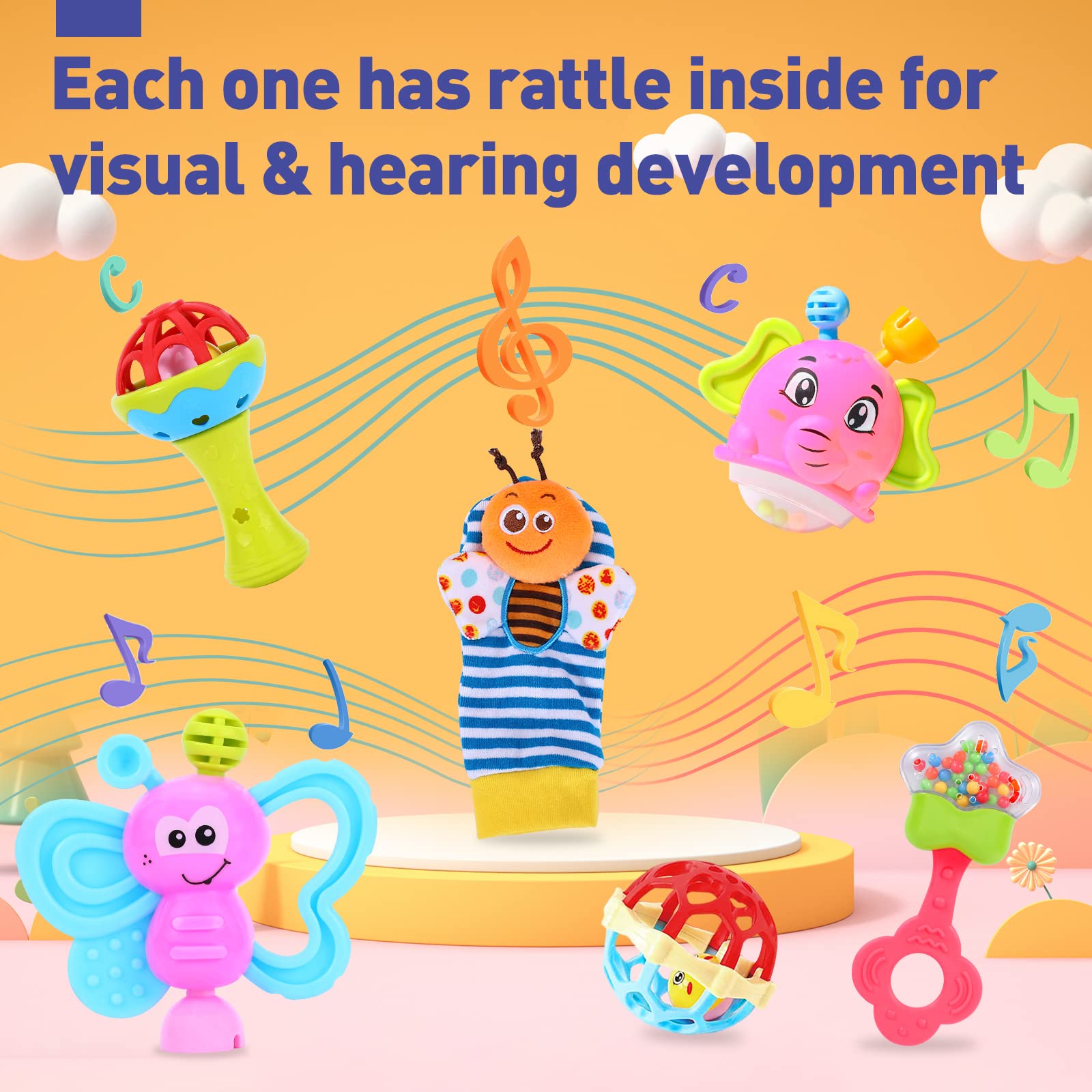 AZEN 18Pcs Baby Toys 6 to 12 Months, Baby Rattles 6-12 Months, Newborn Infant Toys 6-12 Month