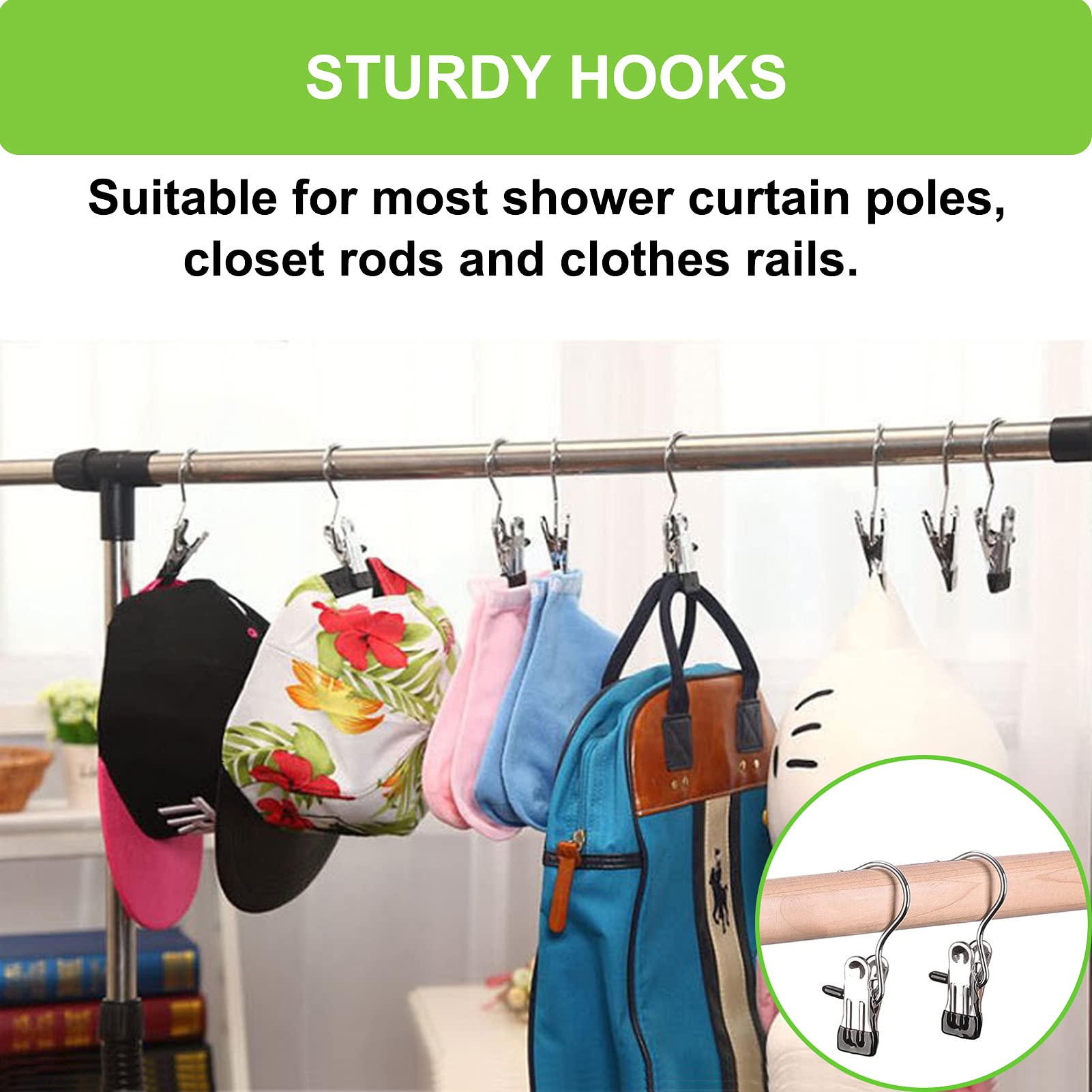Boot Hangers Clips, 16 Pack Laundry Hooks Hanging Clips Clothes Pins Closet Hanger Organizer Clamps Socks Towel Clips Heavy Duty Clothespins Bulk Hanger Clips for Closet Travel Pants Socks Handbags