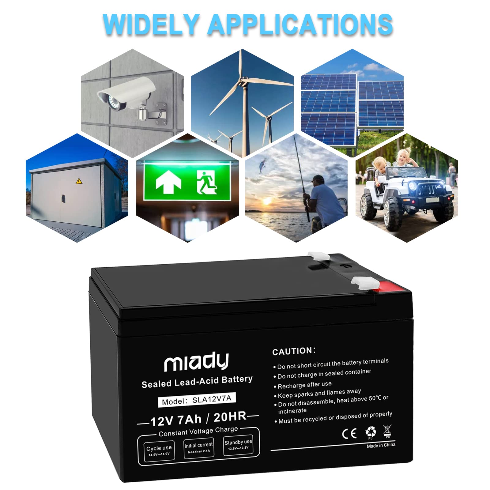 Miady 12V 7Ah Rechargeable Sealed Lead Acid Battery (2 Pack)