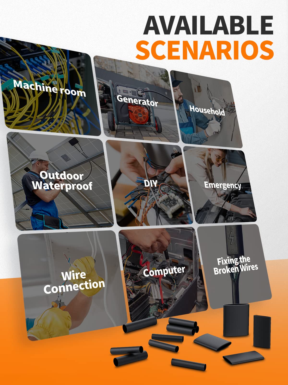 Eventronic 400 Pcs Heat Shrink Tubing Kit-3:1 Ratio Adhesive Lined,Marine Grade Shrink Wrap - Industrial Heat-Shrink Tubing - Black