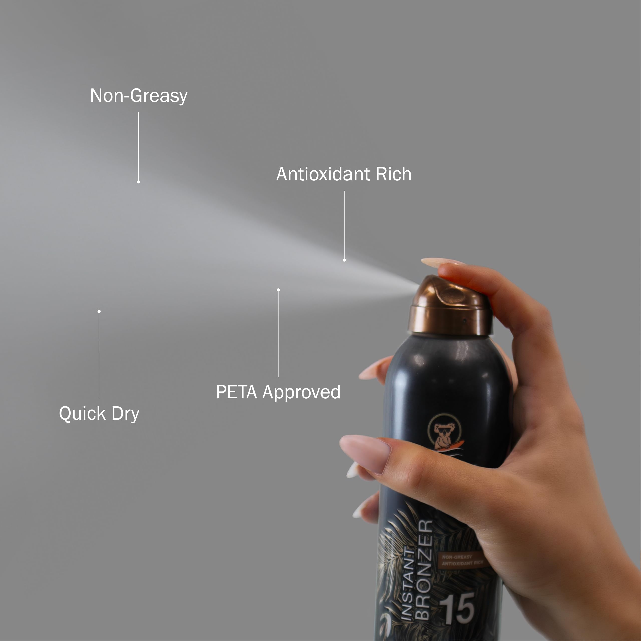 Australian Gold Continuous Spray Sunscreen with Instant Bronzer SPF 15, Immediate Glow & Dries Fast, Broad Spectrum, Water Resistant, Non-Greasy, Oxybenzone Free, Cruelty Free, 6 Ounce