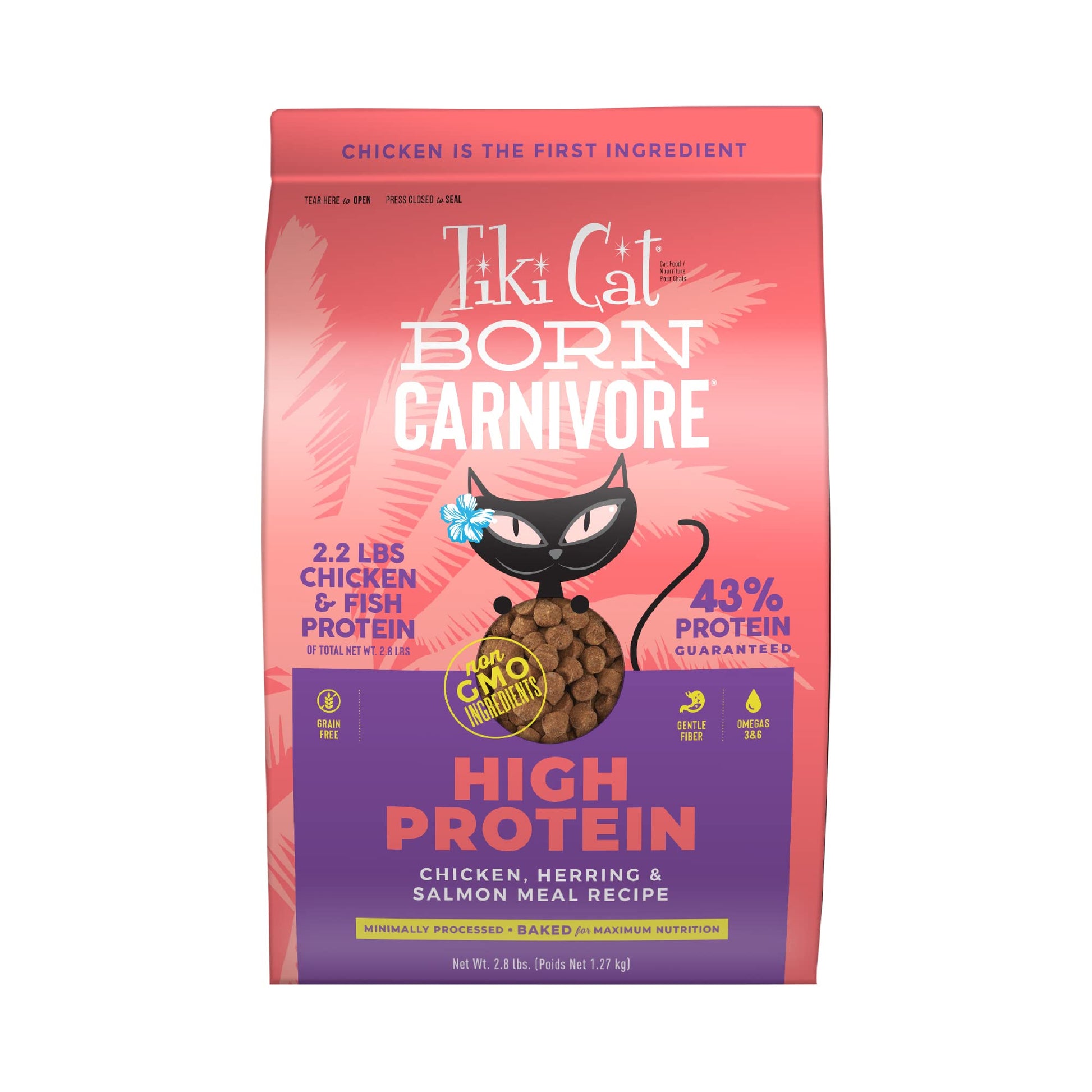 Tiki Cat Born Carnivore High Protein, Chicken, Herring & Salmon Meal, Grain-Free Baked Kibble to Maximize Nutrients, Dry Cat Food, 5.6 lbs. Bag