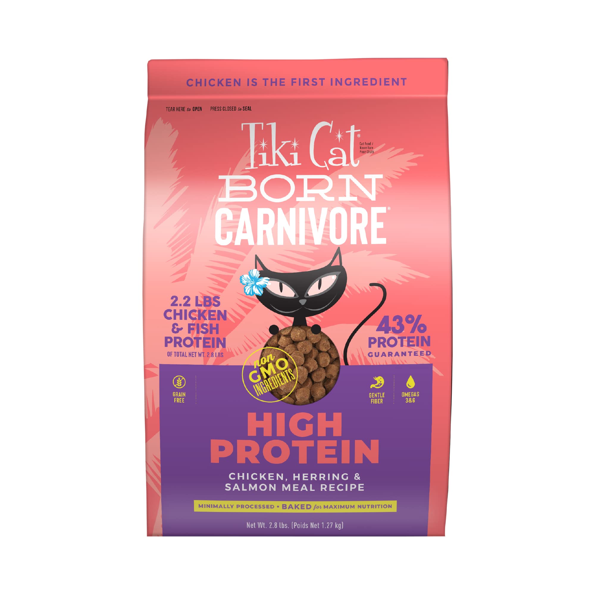 Tiki Cat Born Carnivore High Protein, Chicken, Herring & Salmon Meal, Grain-Free Baked Kibble to Maximize Nutrients, Dry Cat Food, 5.6 lbs. Bag