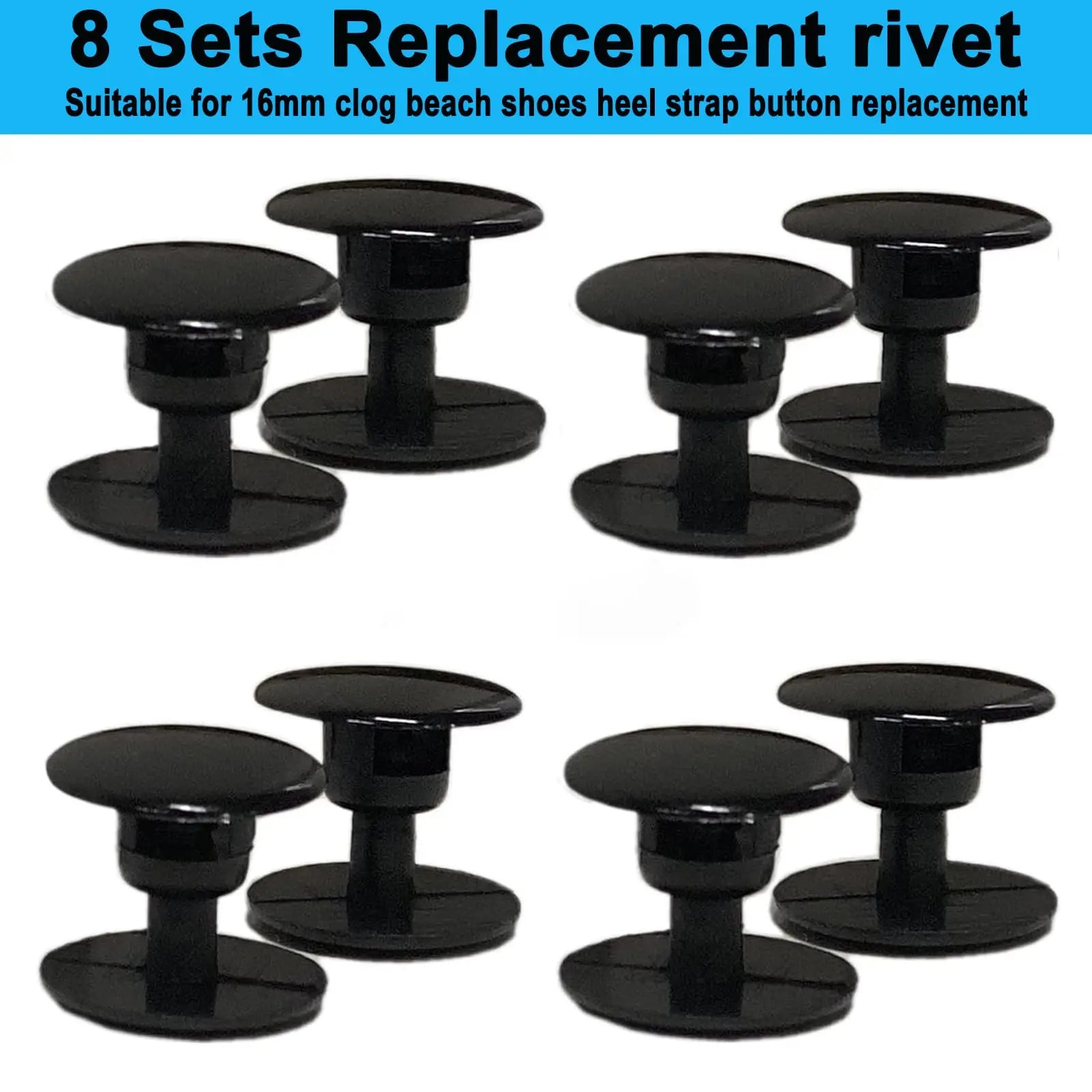 8 Sets Replacement Rivets for Beach Shoe Replacement Button Replacement Parts Compatible for Clog Beach Shoe Strap Repair (Black)