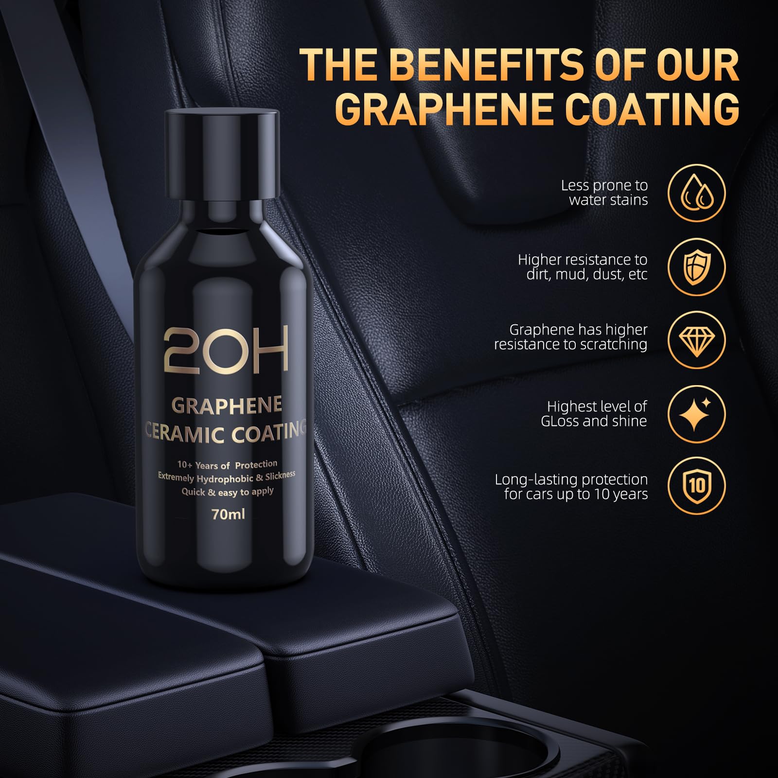 20H Advanced Graphene Ceramic Coating for Cars (70ml) - Car Detailing Kit, 10+ Years of Long Lasting Protection, Apply After Car Wash & Paint Correction, Ultra High Gloss