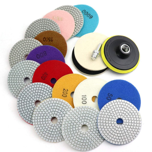 4 Inch Diamond Polishing Pads, 12PCS Wet/Dry Granite Stone 50-6000 Grit for Drill, Grinder, Polisher - For Concrete Marble Stone Countertop Quartz