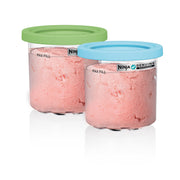 Ninja CREAMi Pints 2 Pack, Compatible with NC299AMZ & NC300s Series CREAMi Ice Cream Makers, Genuine Ninja Pint, BPA-Free & Dishwasher Safe, Color Lids, 1 Pint Each, Clear/Lime/Aqua, XSKPLID2CD