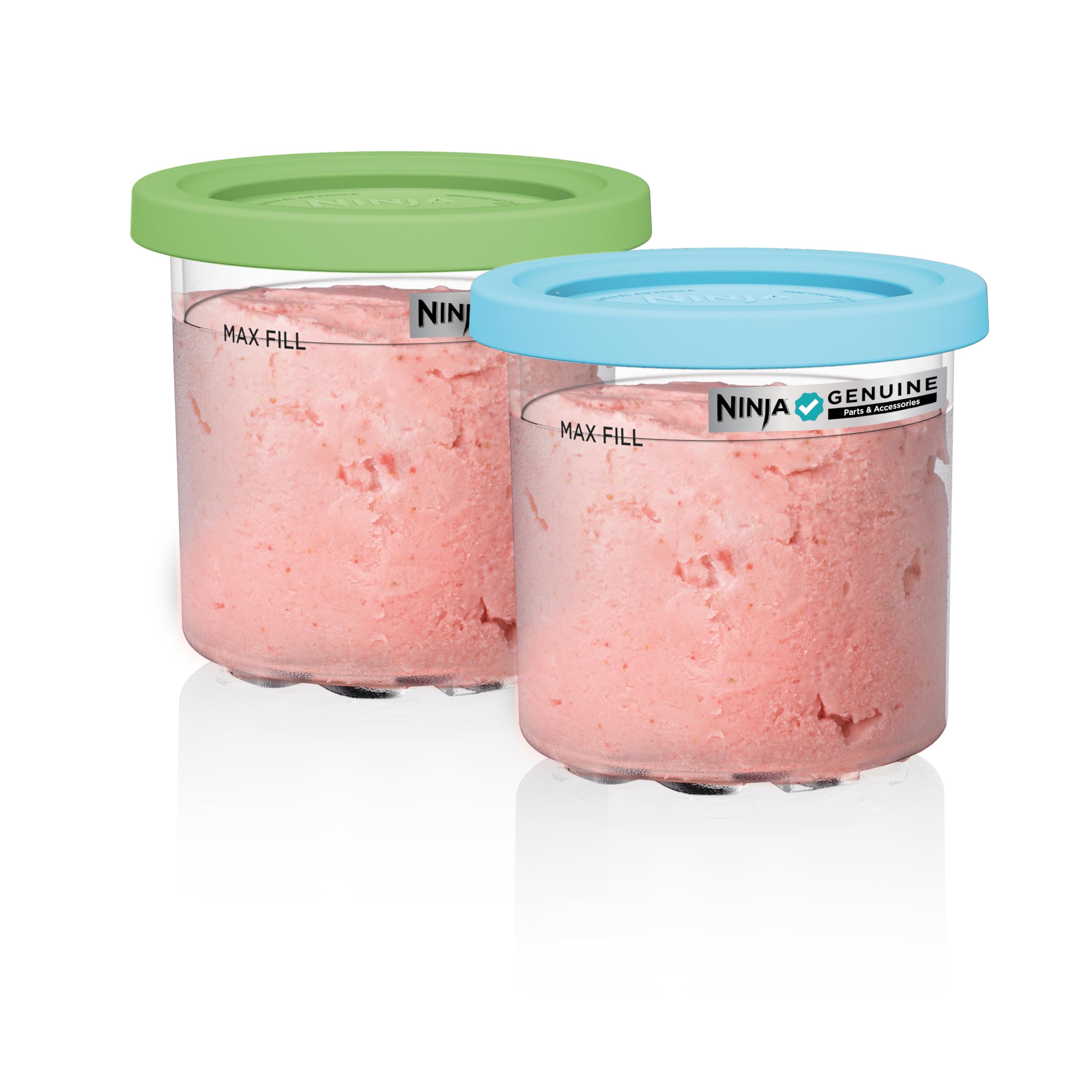Ninja CREAMi Pints 2 Pack, Compatible with NC299AMZ & NC300s Series CREAMi Ice Cream Makers, Genuine Ninja Pint, BPA-Free & Dishwasher Safe, Color Lids, 1 Pint Each, Clear/Lime/Aqua, XSKPLID2CD