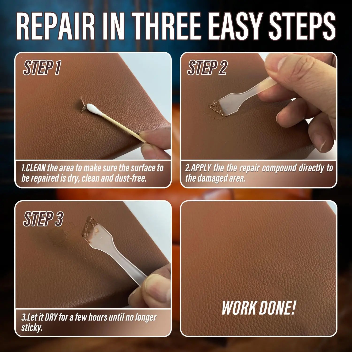 Leather Repair Kit for Furniture, Sofa, Jacket, Car Seats and Purse. Vinyl Repair Kit. Super Easy Instructions to Match Any Color, Restore Any Material, Bonded, Italian, Pleather, Genuine
