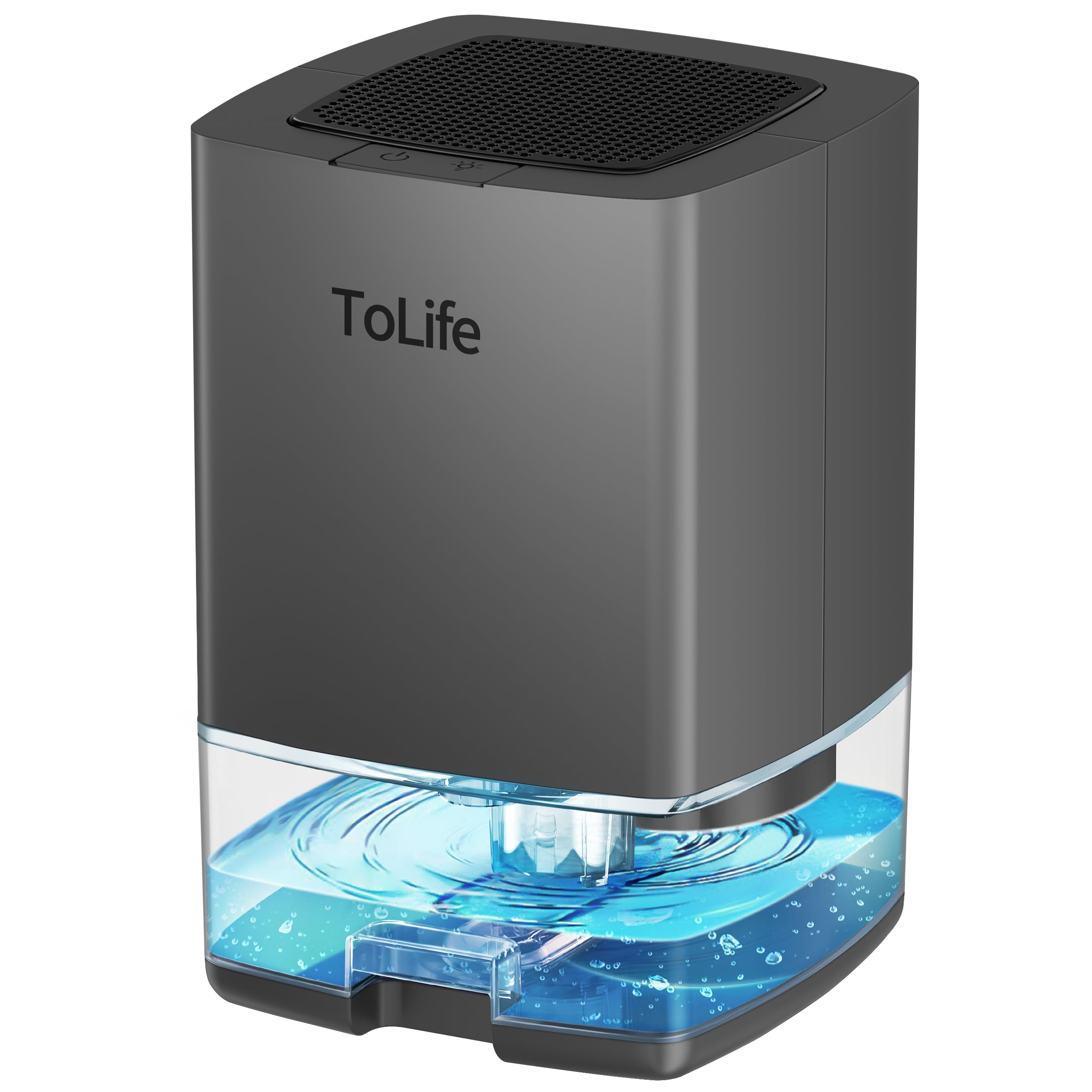 ToLife Dehumidifiers for Home 30 OZ Water Tank with Auto-Off 500 sq.ft Portable Small Dehumidifier for Bathroom Bedroom RV Closet Room 7 Colors LED Light, Gray