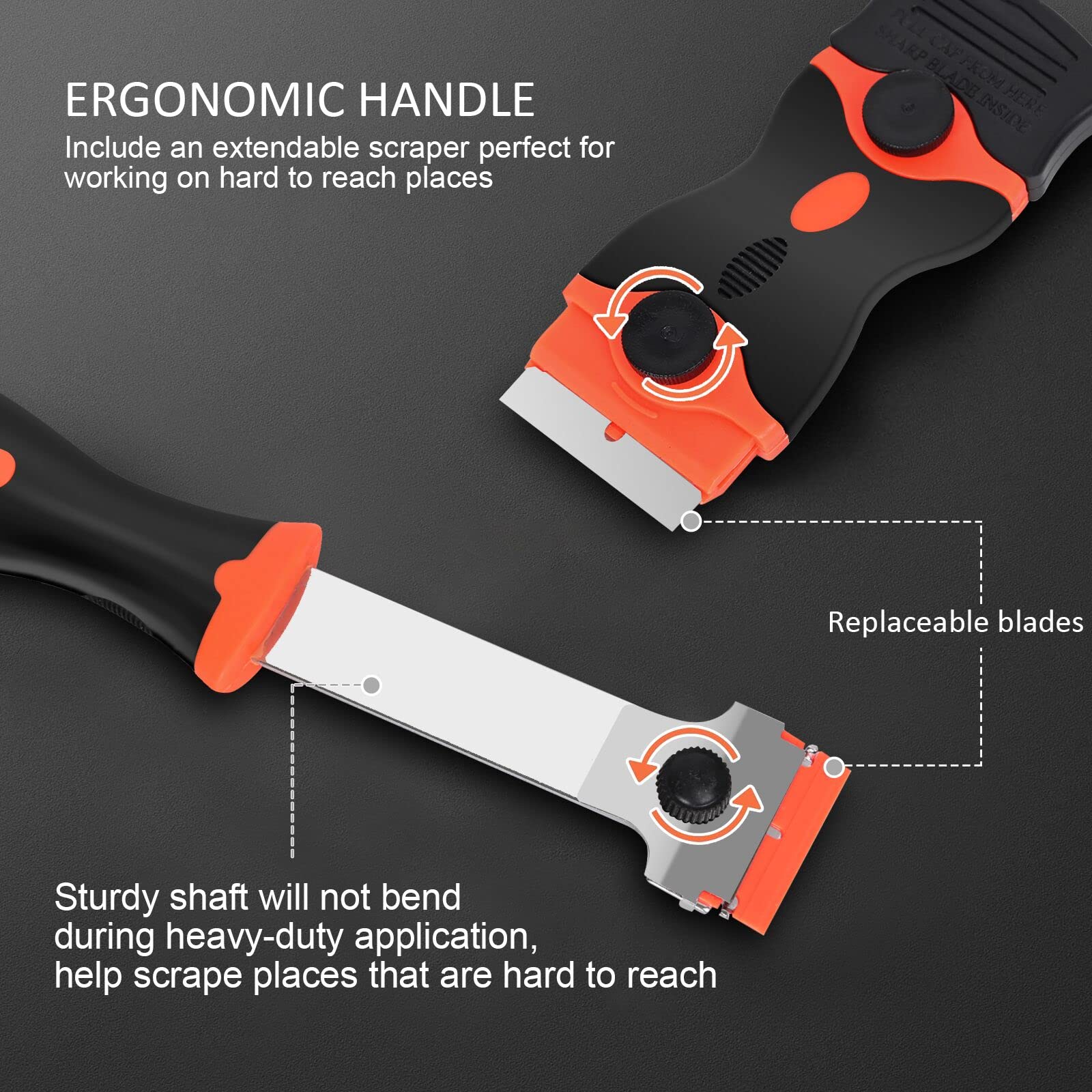 Razor Blade Scraper Tool, 3 Pack with 50 Plastic & 30 Metal Razor Blades, Cleaning Scraper for Removing Label, Registration Sticker, Tint, Grease from Windshield, Appliance, Glass