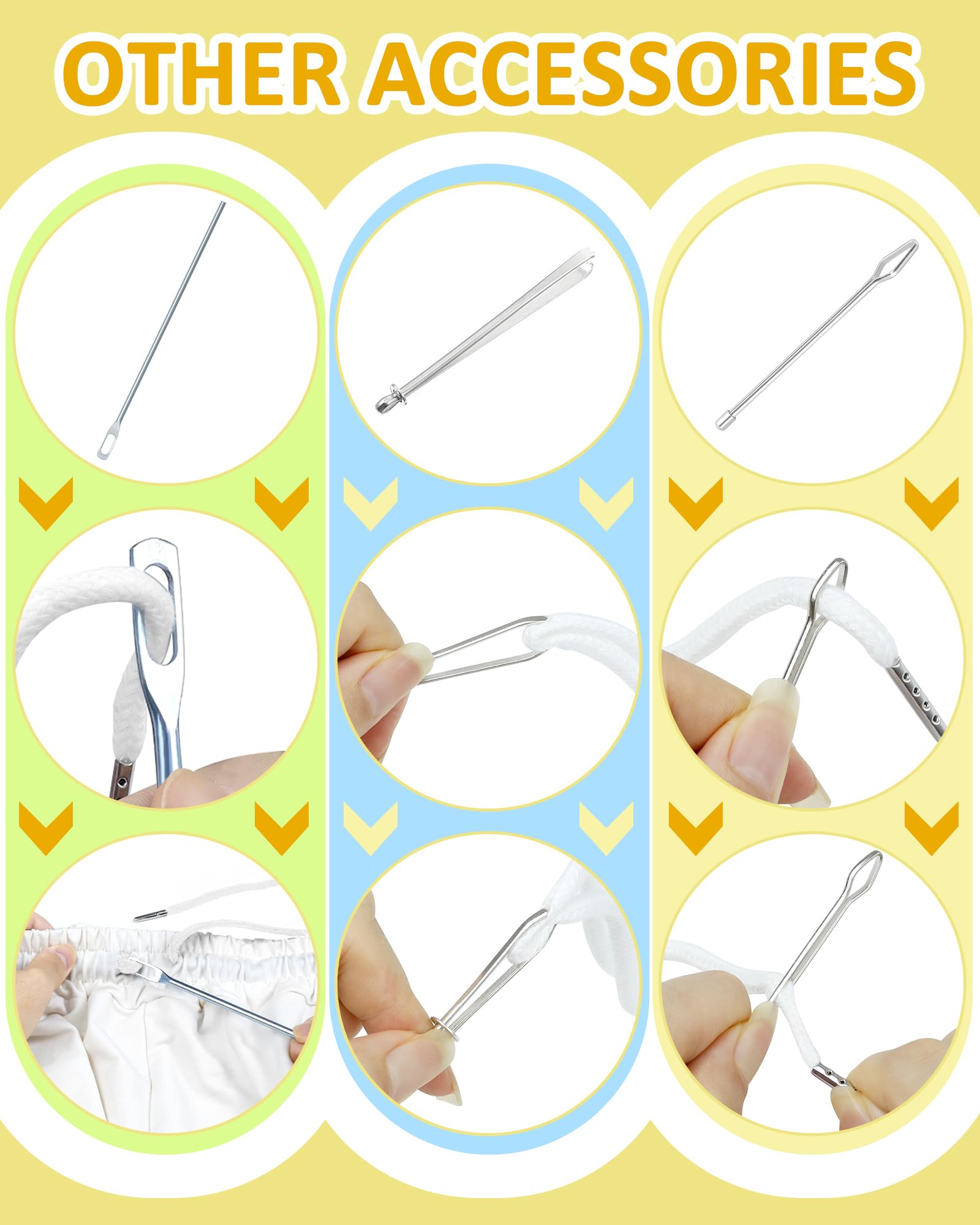 FIVEIZERO 16pcs Drawstring Cord Kit-12pcs Hoodie Strings (Flat & Round,Black & White) with Drawstring Threader Tools,Bodkin,Rope Threader–Draw String Replacement for Pants,Shorts,Shoes,Sweatpants,Bag