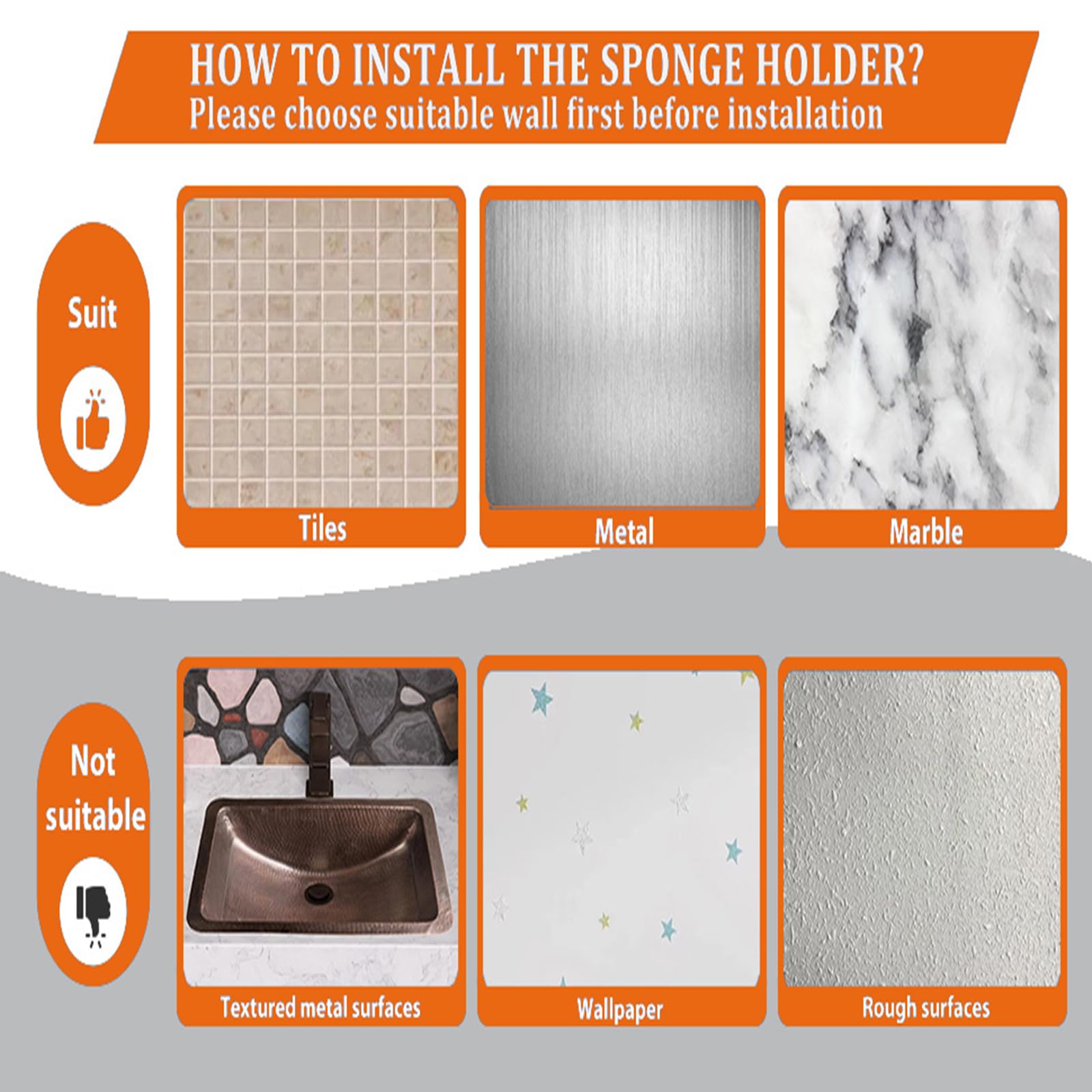 MURLONG Sponge Holder Smiley Face,Sink Caddy,Sink Organizer with 2 Suction Cups/1 Adhesive Strips,Designed for Sponge,Soap,Dish Brush,Scrubber - Black