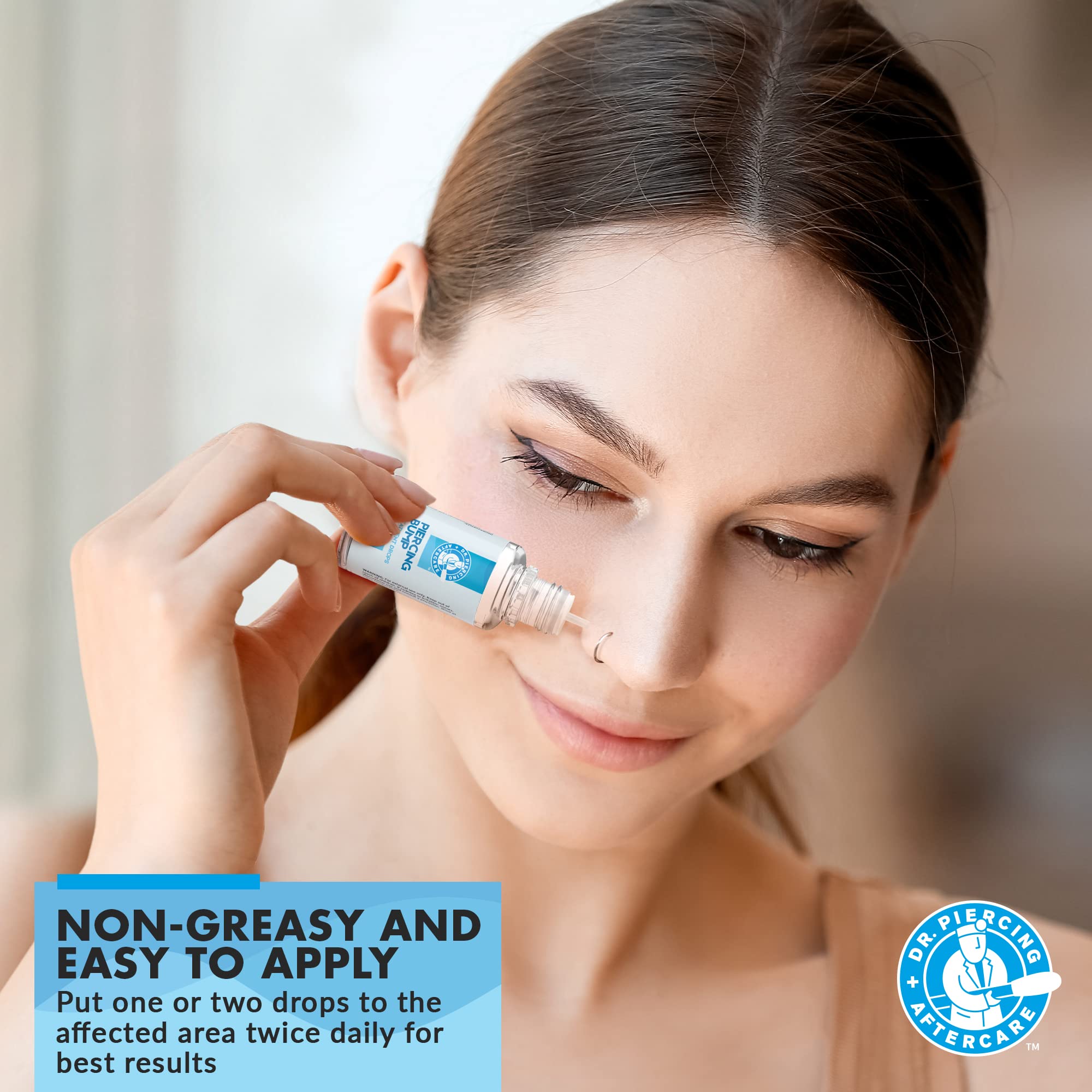 Dr. Piercing Aftercare Keloid Drops – Non-Greasy Saline Solution for Keloid Bump Removal for Piercings - May Reduce Appearance of Nose Piercing Bump, Nose Ear Lip Belly (15 mL)