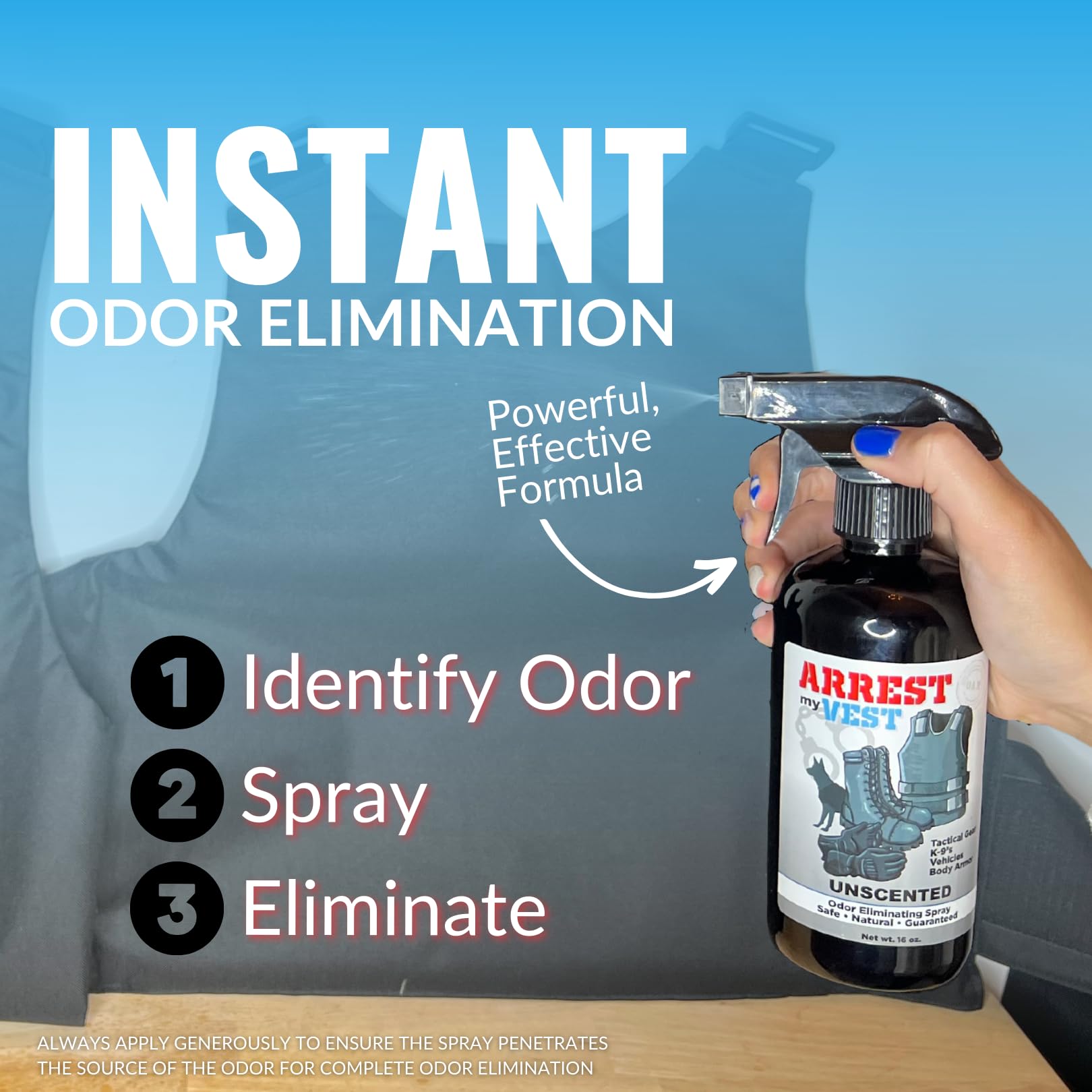 Arrest My Vest Military and Police Grade Odor Eliminating Spray for Body Armor Odor, Tactical Gear. Safe on K9's. Safe on All Ballistic Vests and Fabrics - Midnight Fragrance - 2 16 oz Bottles