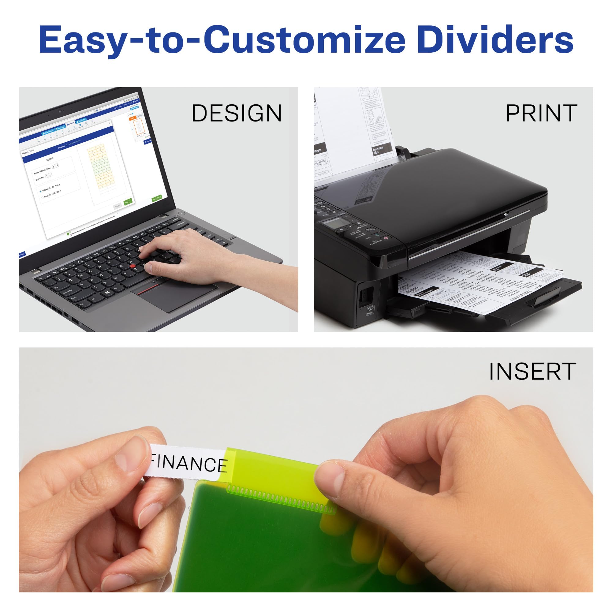 Avery Insertable Plastic Dividers for 3 Ring Binders, 8 Tabs per Set, Big Tabs, Two Pockets, Multicolor Binder Dividers, Works with Sheet Protectors (11903)