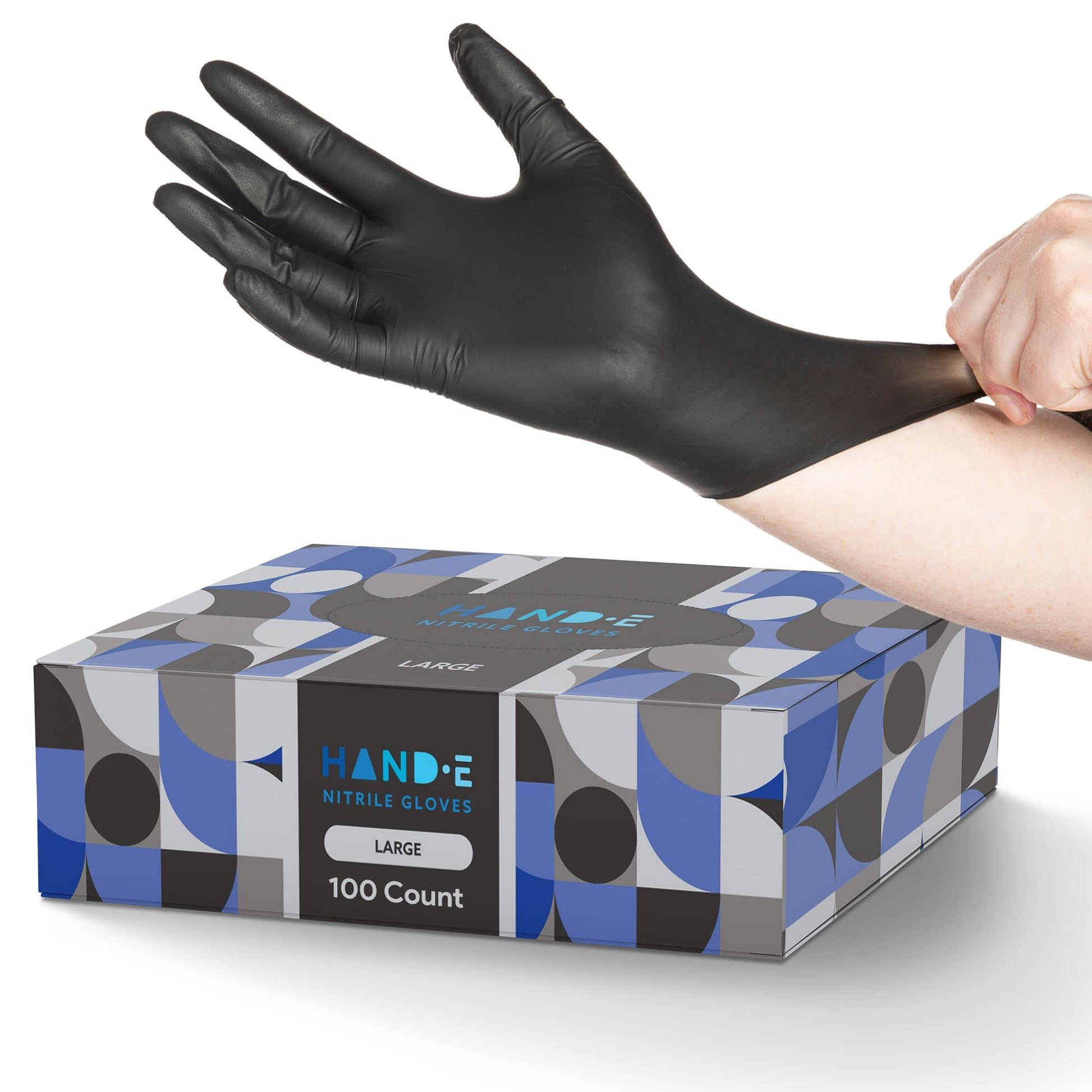 Hand-E Touch Black Nitrile Disposable Gloves Large, 100 Count - BBQ, Tattoo, Hair Dye, Cooking, Mechanic Gloves - Powder and Latex Free Gloves