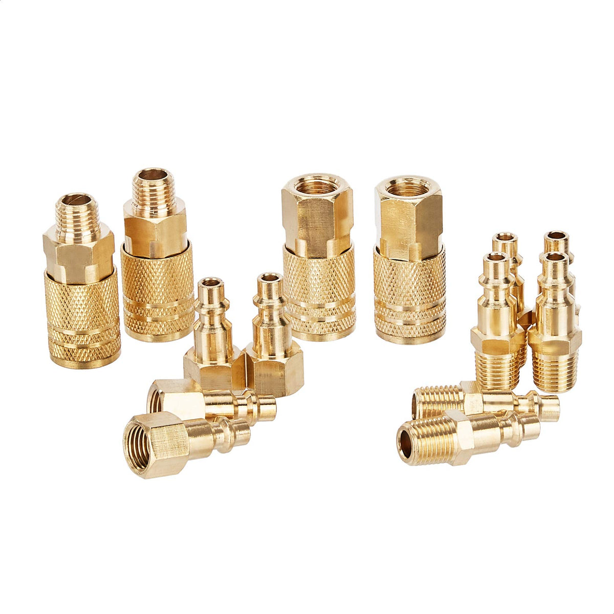 Amazon Basics Schnellkupplungs-Messing-Druckluft-Set – 1/4-Zoll NPT-Fittings, 14 Stück (1er-Pack)