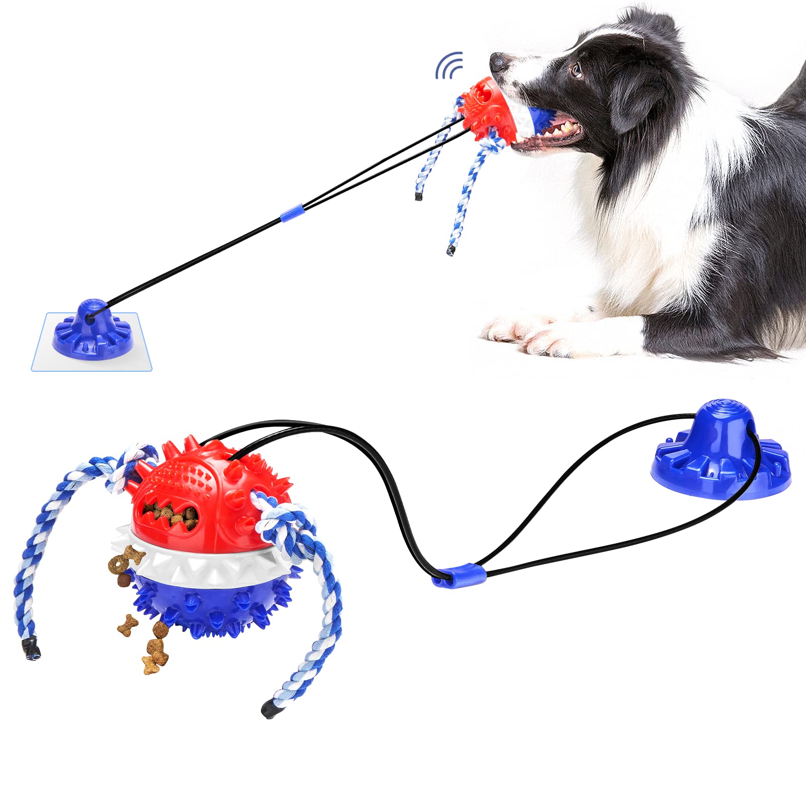 ULEFIX Dog Toys for Aggressive Chewers Interactive Dog Toys, Suction Cup Dog Toy Tug of War Indestructible, Dog Puzzle Toys Treat Food Dispensing Ball, Dog Enrichment Toys