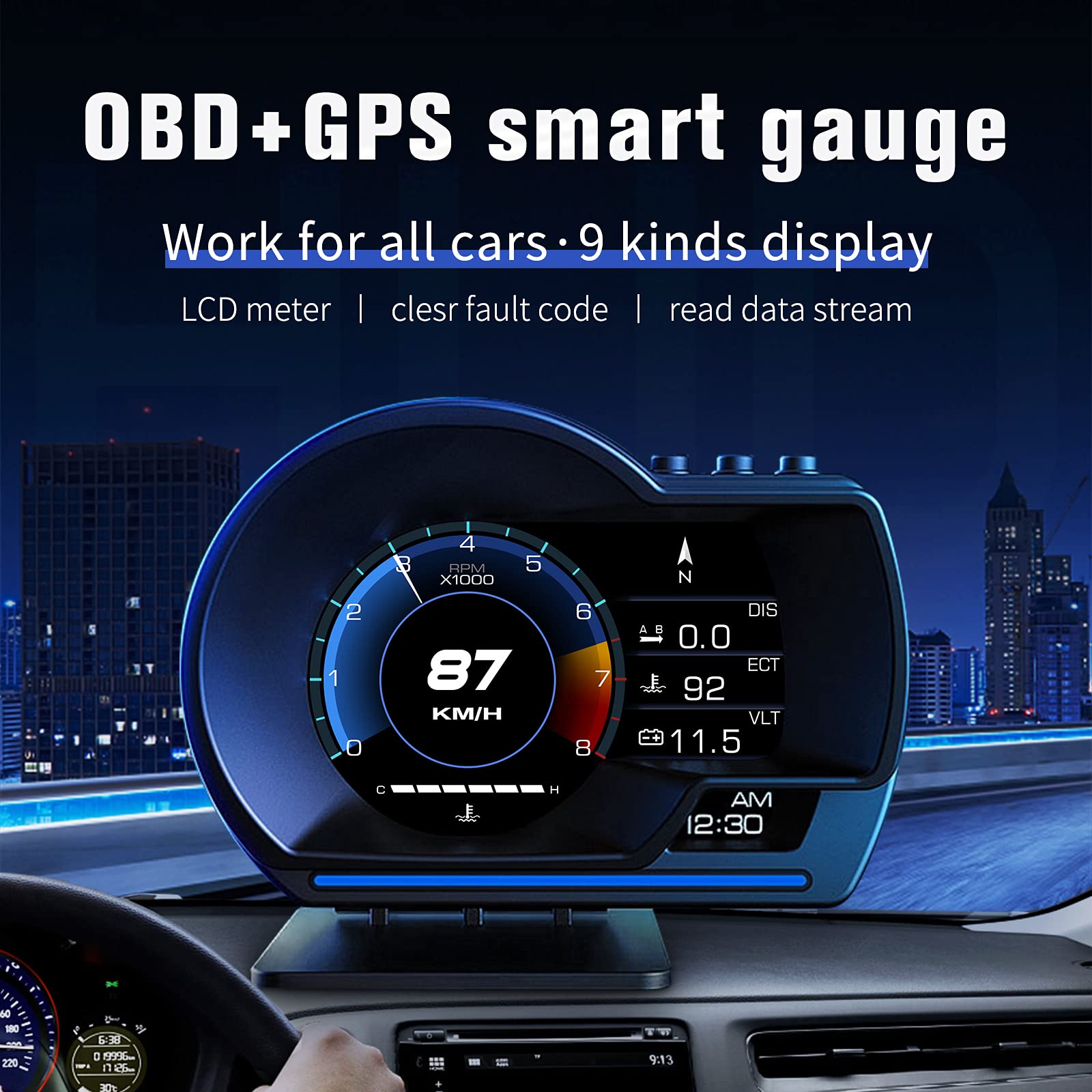 wiiyii Car HUD Head Up Display P6, OBD+GPS Smart Gauge, Works Great for Most Cars