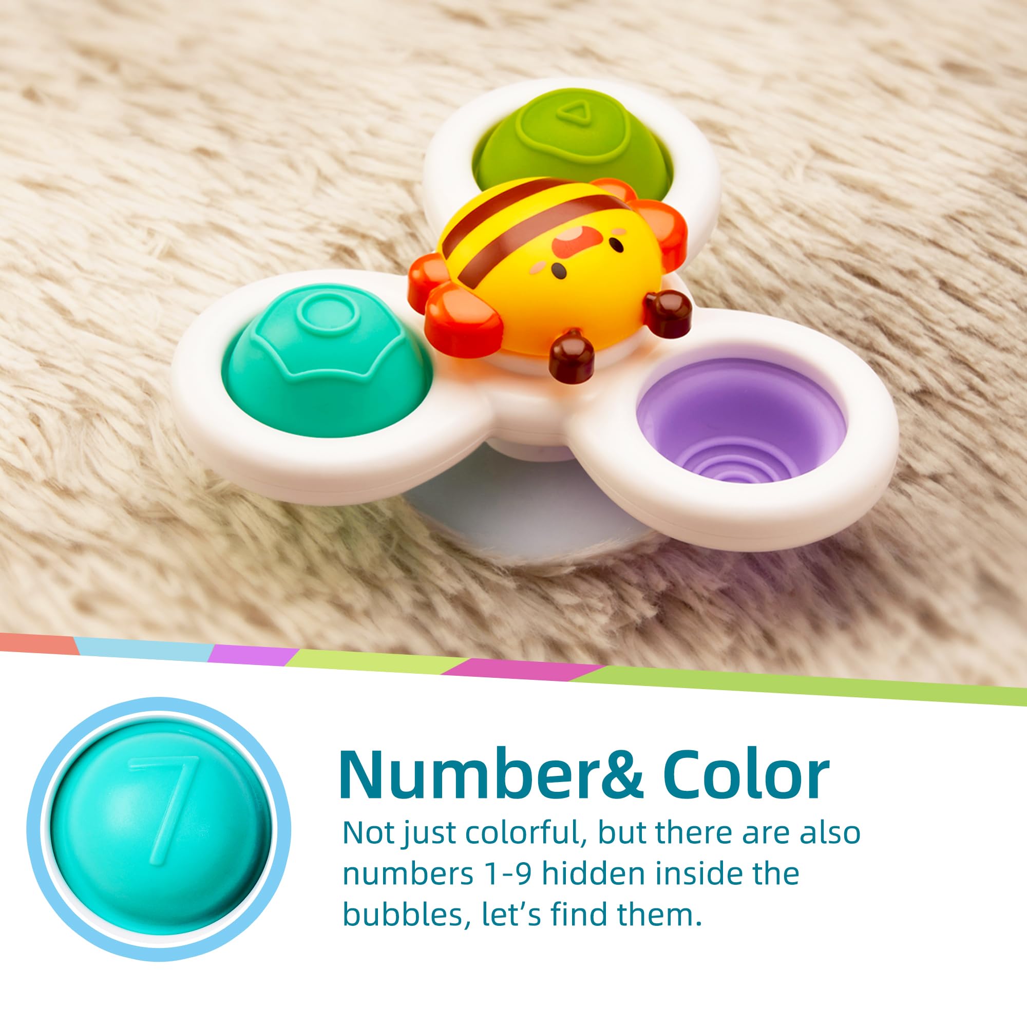 LiKee Strong Suction Cup Fidget Rotating Sensory Bath Toys for Baby, Airplane Car Travel Table & Window Toys for Toddler Boys and Girls, 6+ Months
