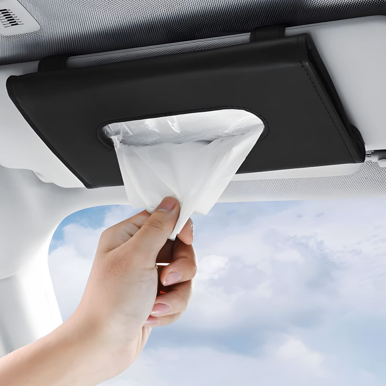 Car Tissue Holder - Tissue Holder for Car with High-End Lotion Facial Tissues,Car Napkin Holder,Napkin Holder for Car,Car Visor Tissue Dispenser,Leather Tissue Holder in car - Sun Visor Accessory.