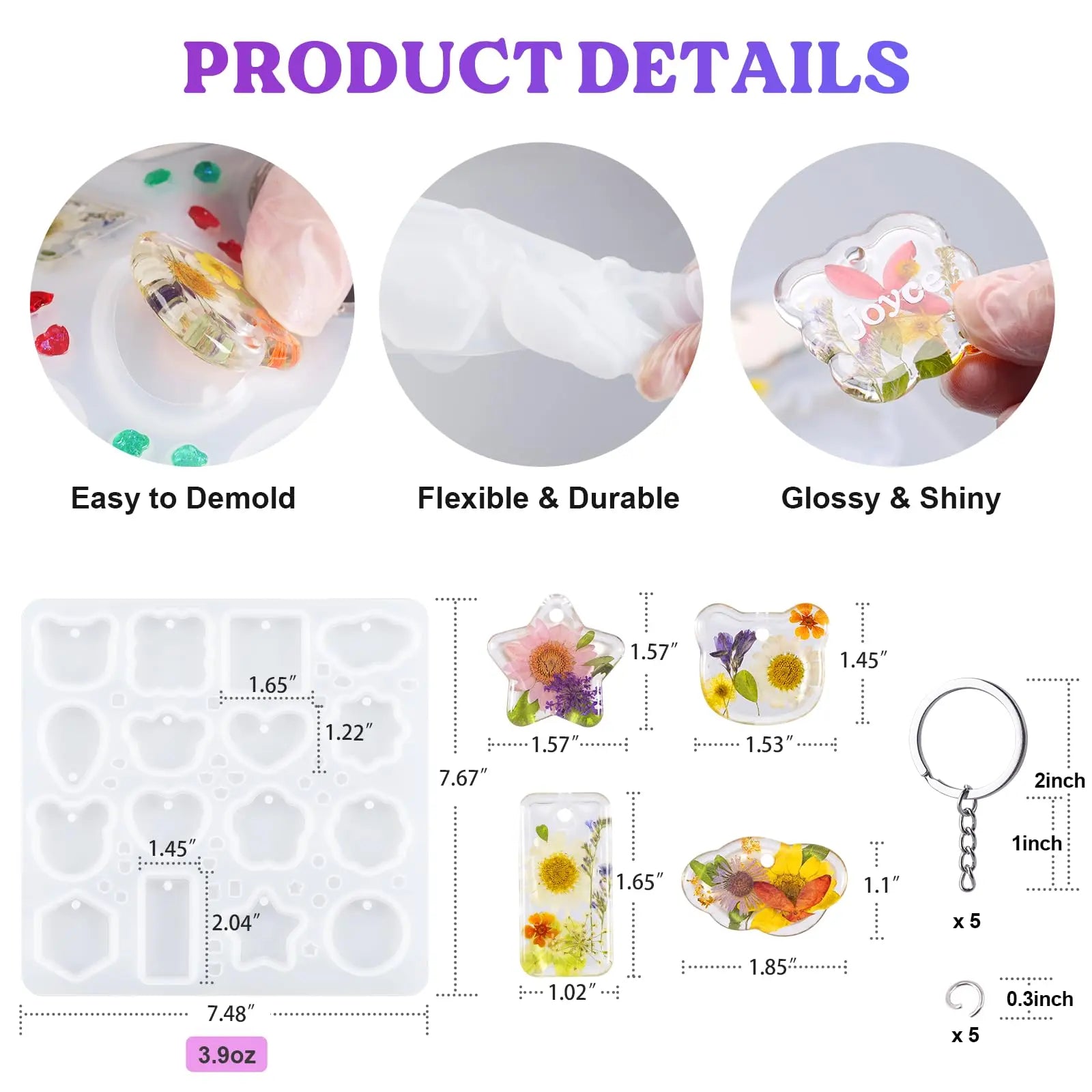 LET'S RESIN Keychain Resin Molds Silicone with Hole, 16 Cavities UV Resin Jewelry Pendant Mold for Beginner, Epoxy Resin Molds for Keychain Pendant Jewelry Making