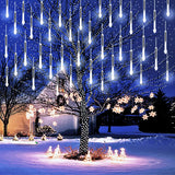 Purtuemy Christmas Lights Outdoor, Meteor Shower Lights 12 inch 8 Tubes LED Snow Falling Lights Icicle Cascading String Lights for Christmas Decoration Tree Garden Wedding Party Holiday, White