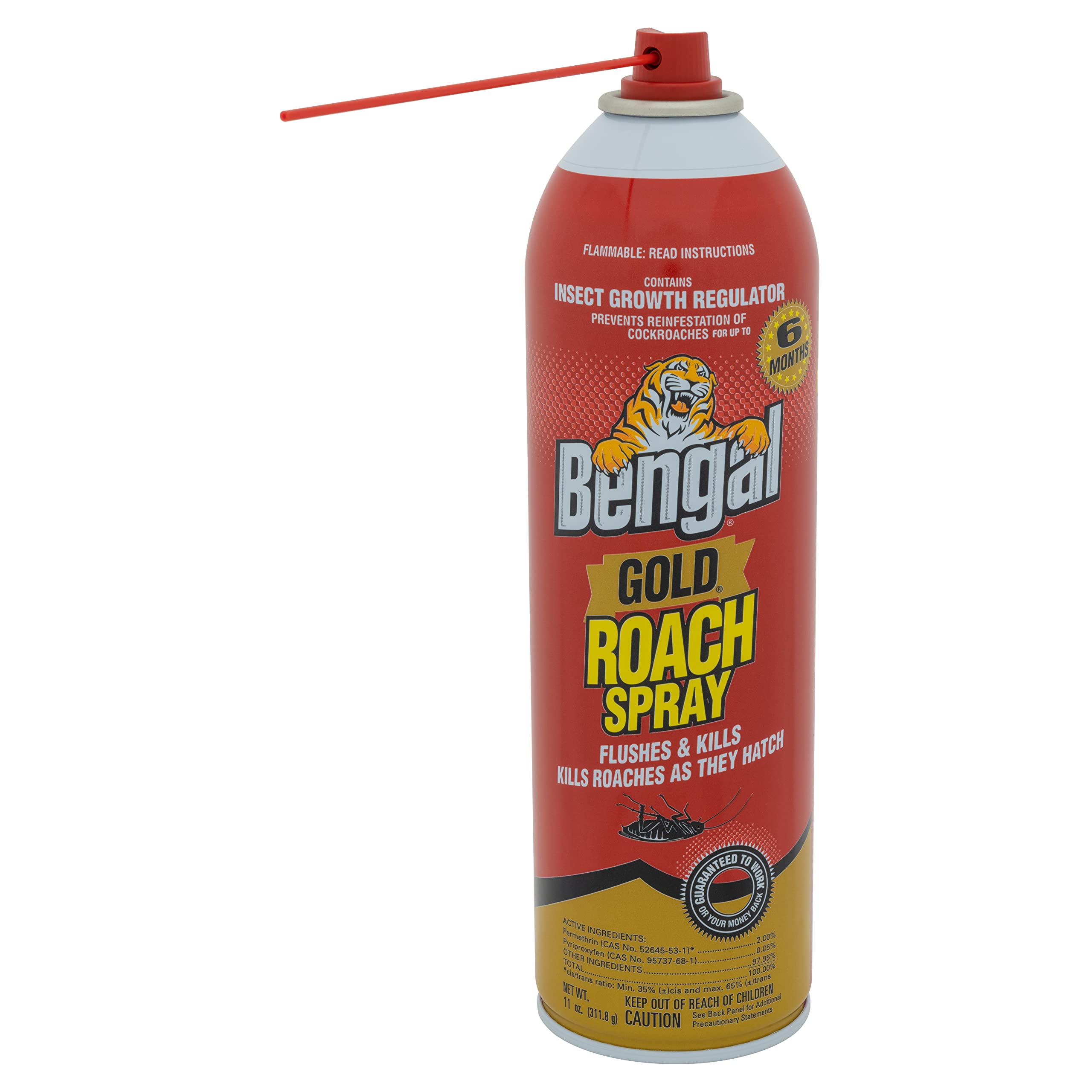 Bengal Gold Roach Spray, Odorless Stain-Free Dry Aerosol Killer Spray with Insect Growth Regulator, 2-Count, 11 Oz. Aerosol Cans