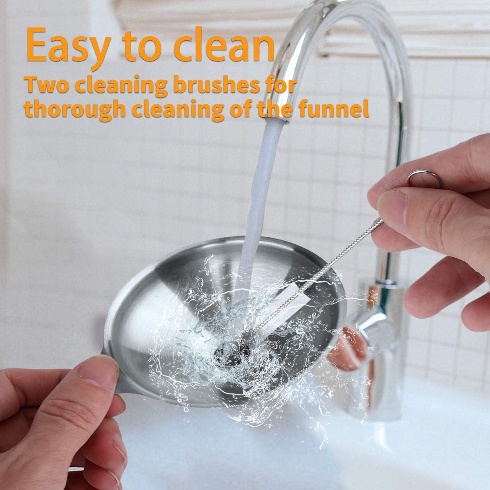 Metal Stainless Steel Funnel, Large Medium Small Funnel Set of 3, Food Grade Mini Funnels for Kitchen Use Filling Bottles Flask Cooking, 2 Brushes YLYL