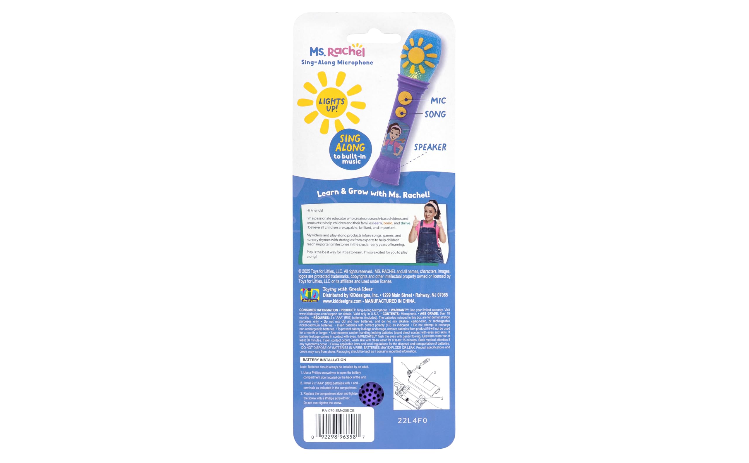 eKids Ms Rachel Toy Microphone for Kids, Includes Built-in Music and Lights, Toddler Toys for Ages 18 Months and Up (Purple)