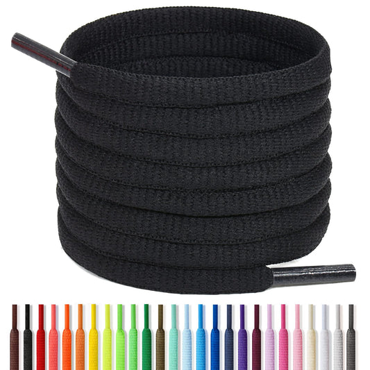 Handshop Half Round Shoelaces 1/4" - Oval Shoe Laces Replacements For Sneakers and Athletic Shoes Sports Black 45.3 inch (115cm)