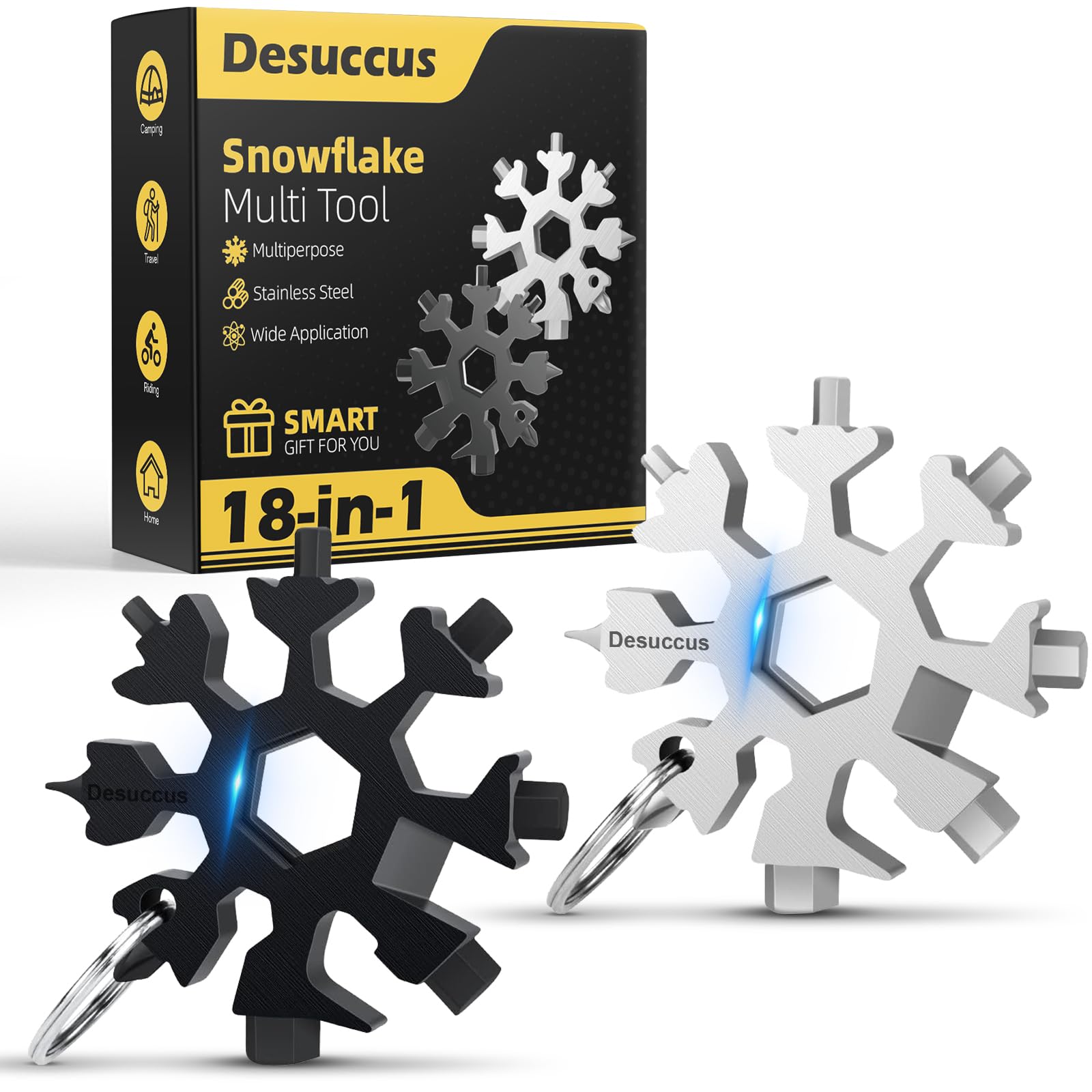 Desuccus 18-in-1 Snowflake Multi Tool, Stainless Steel Snowflake Bottle Opener/Flat Phillips Screwdriver Kit/Wrench, Stocking Stuffers for Men(Standard-Stainless Steel)